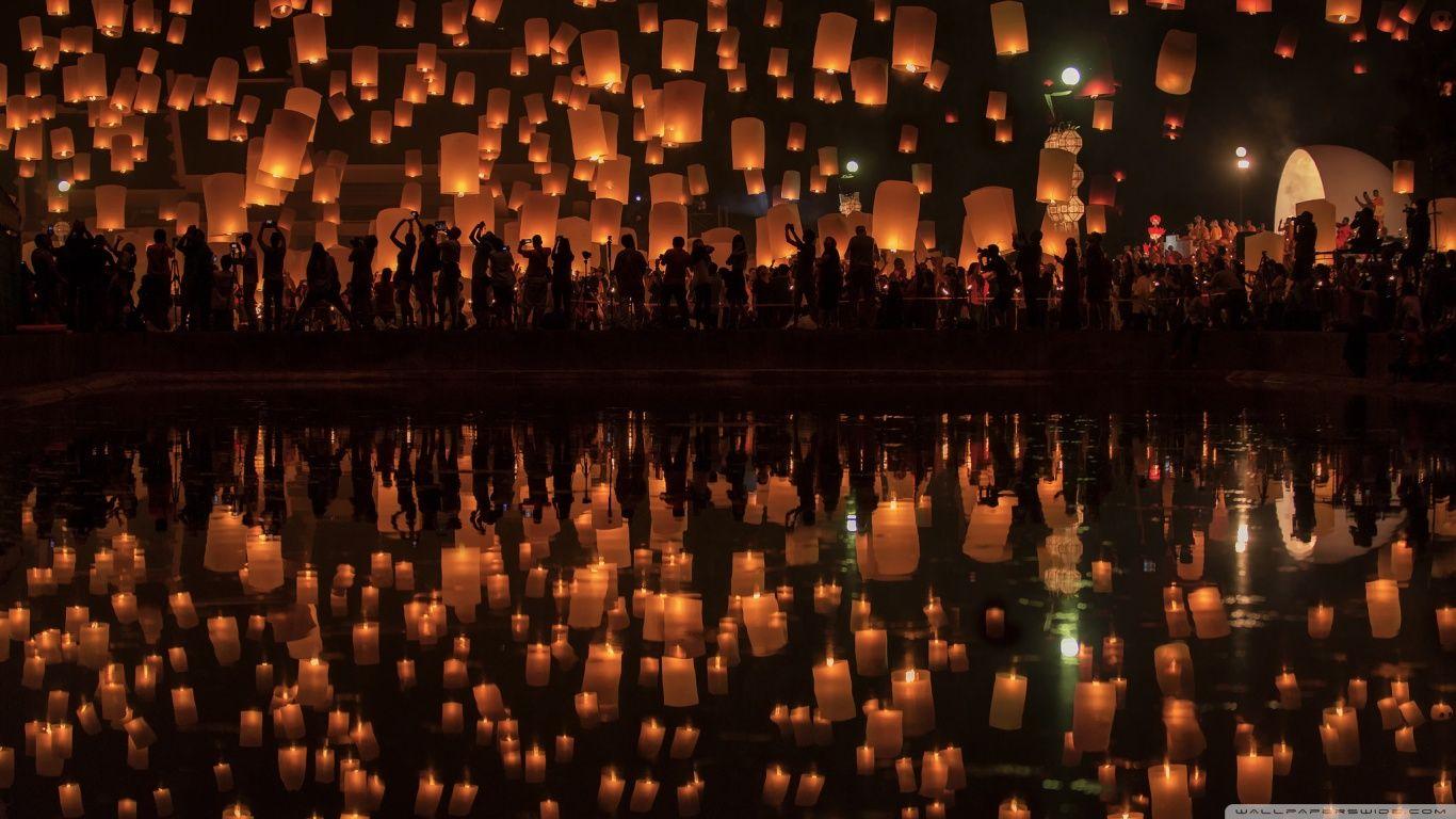 1366x768 Halloween Holiday Lights HD Wallpaper