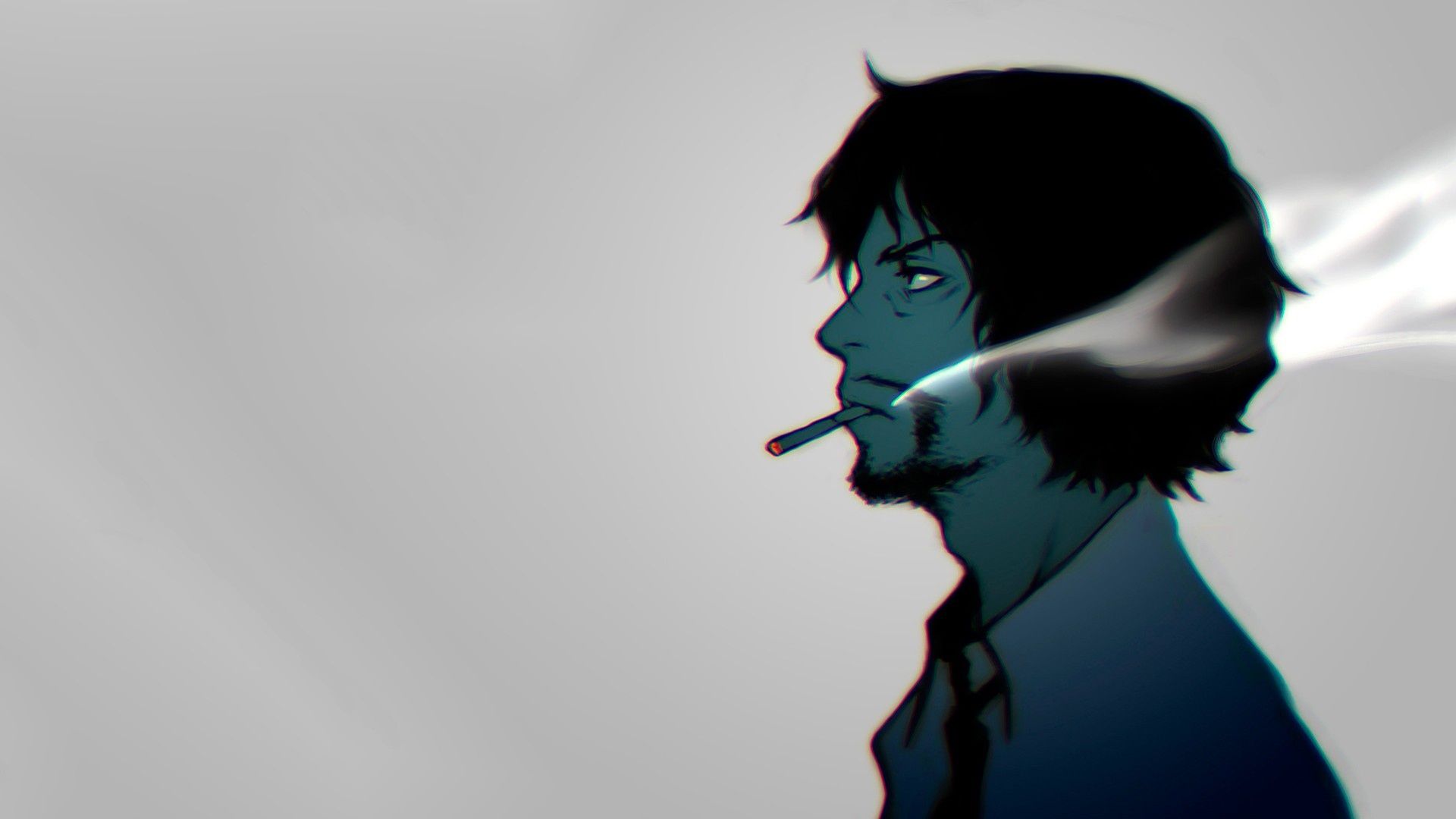 1920x1080 Wallpaper smoking, anime, men, face
