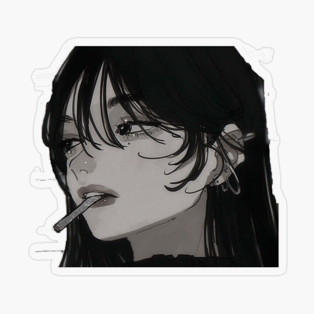 1000x1000 Girl With Cigarette Dark Aesthetic Anime Wallpaper :Prints, Cards and Posters Sticker
