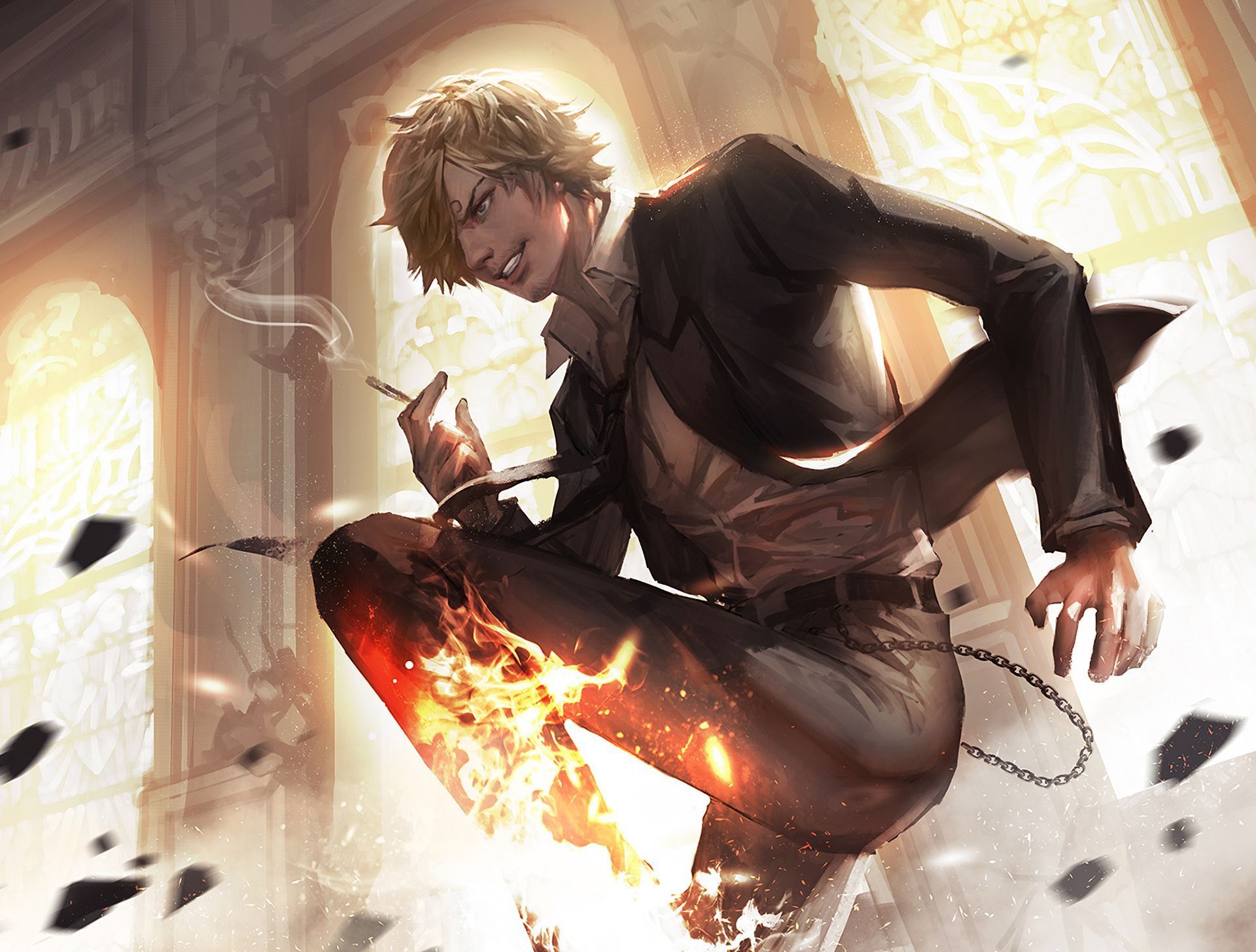 1920x1456 HD desktop wallpaper: Anime, Fire