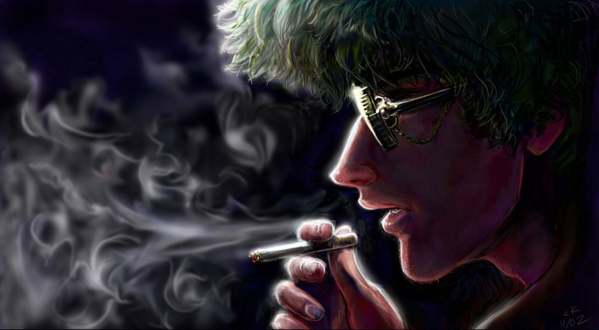 1920x1060 Wallpaper smoke, art, glasses