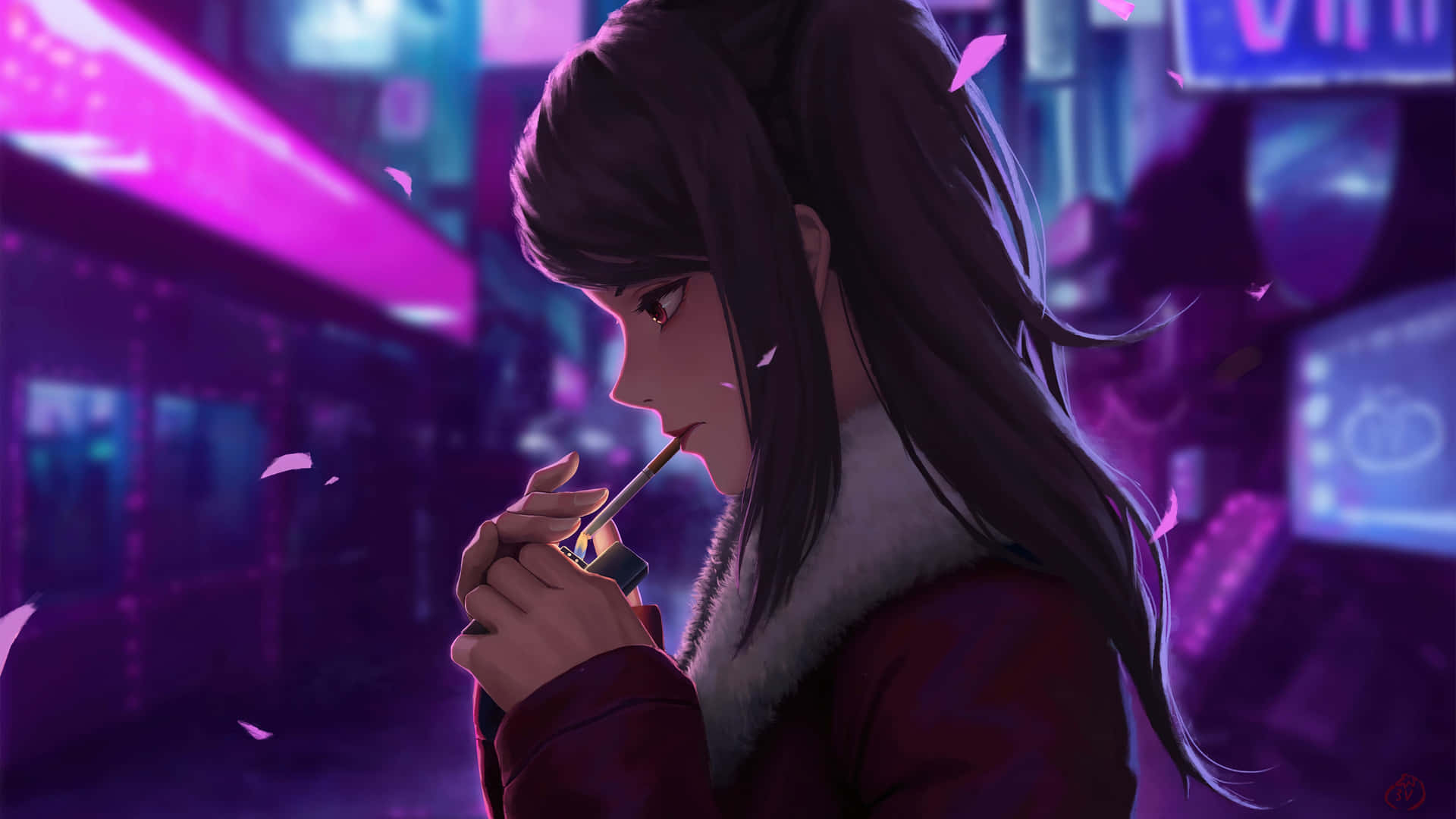 1920x1080 Jacket Anime Girl Smoking Wallpaper