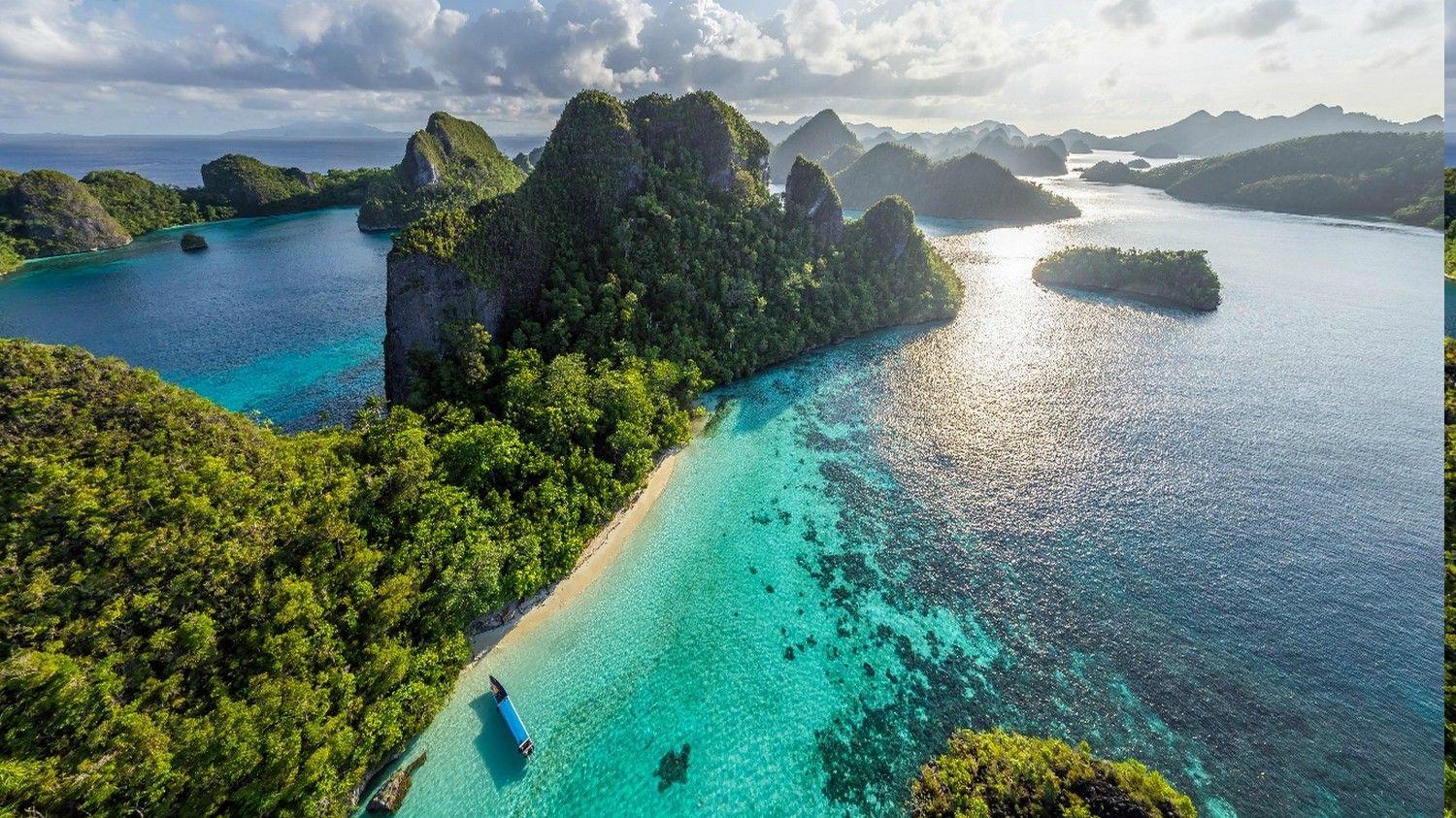 1500x843 nature, Landscape, Beach, Clouds, Island, Sea, Rock, Limestone, Tropical, Indonesia, Forest, Water, Aerial View Wallpaper HD / Desktop and Mobile Background