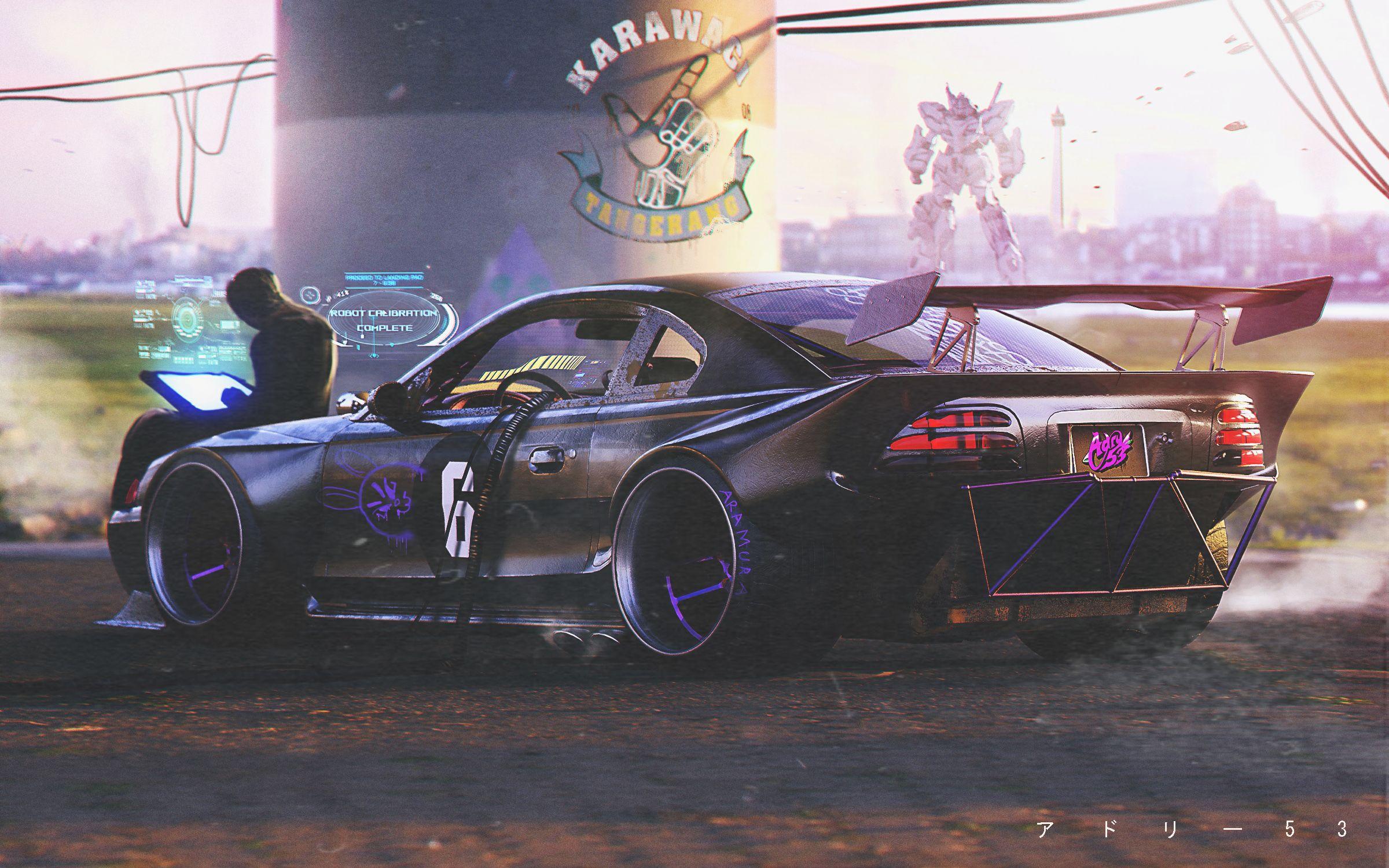 2400x1500 Cyberpunk Neon Retro Hacker Car, HD Artist, 4k Wallpaper