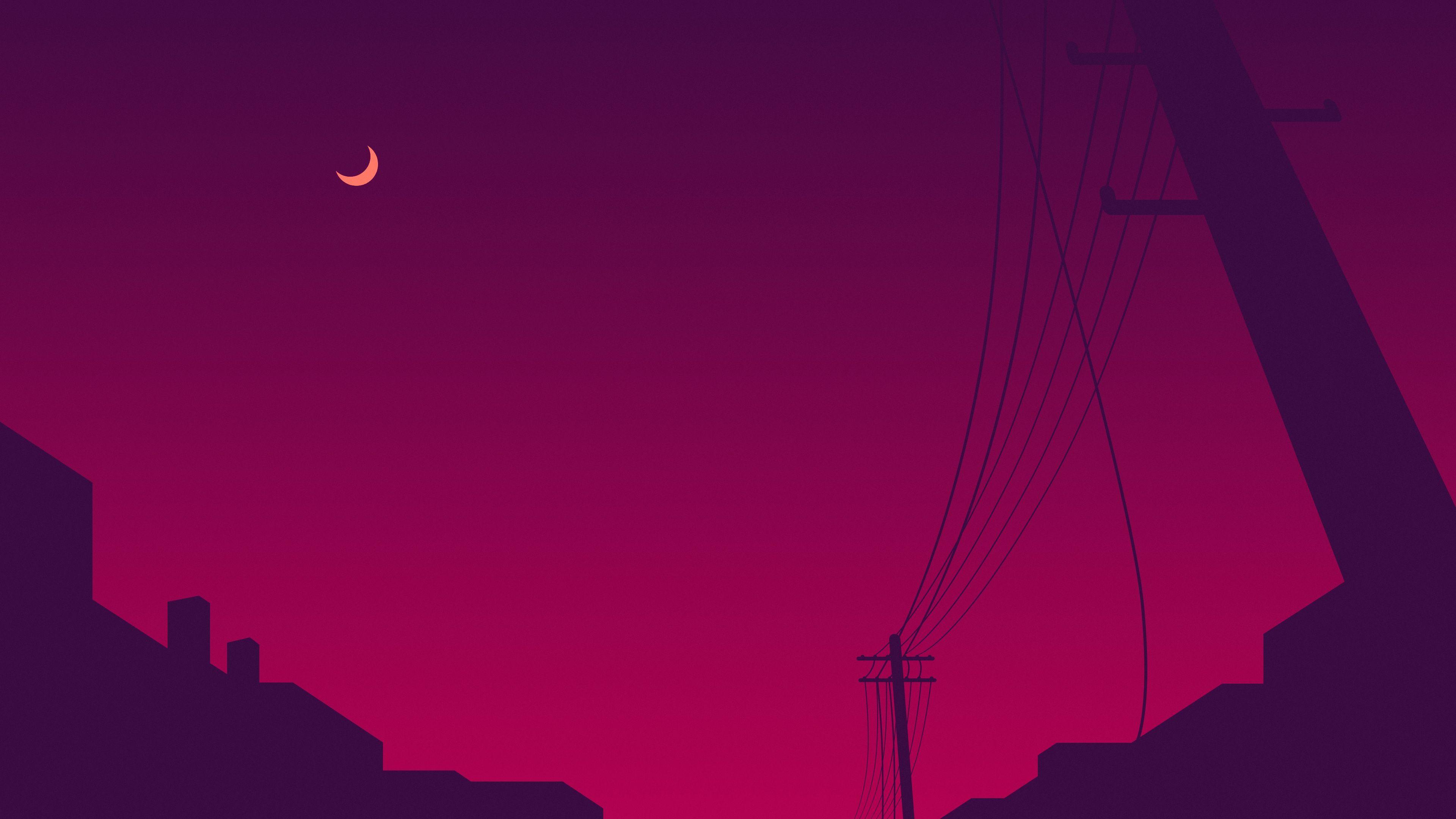 3840x2160 Power Lines Moon Sky Minimalism 4k 4k Ultra HD Wallpaper