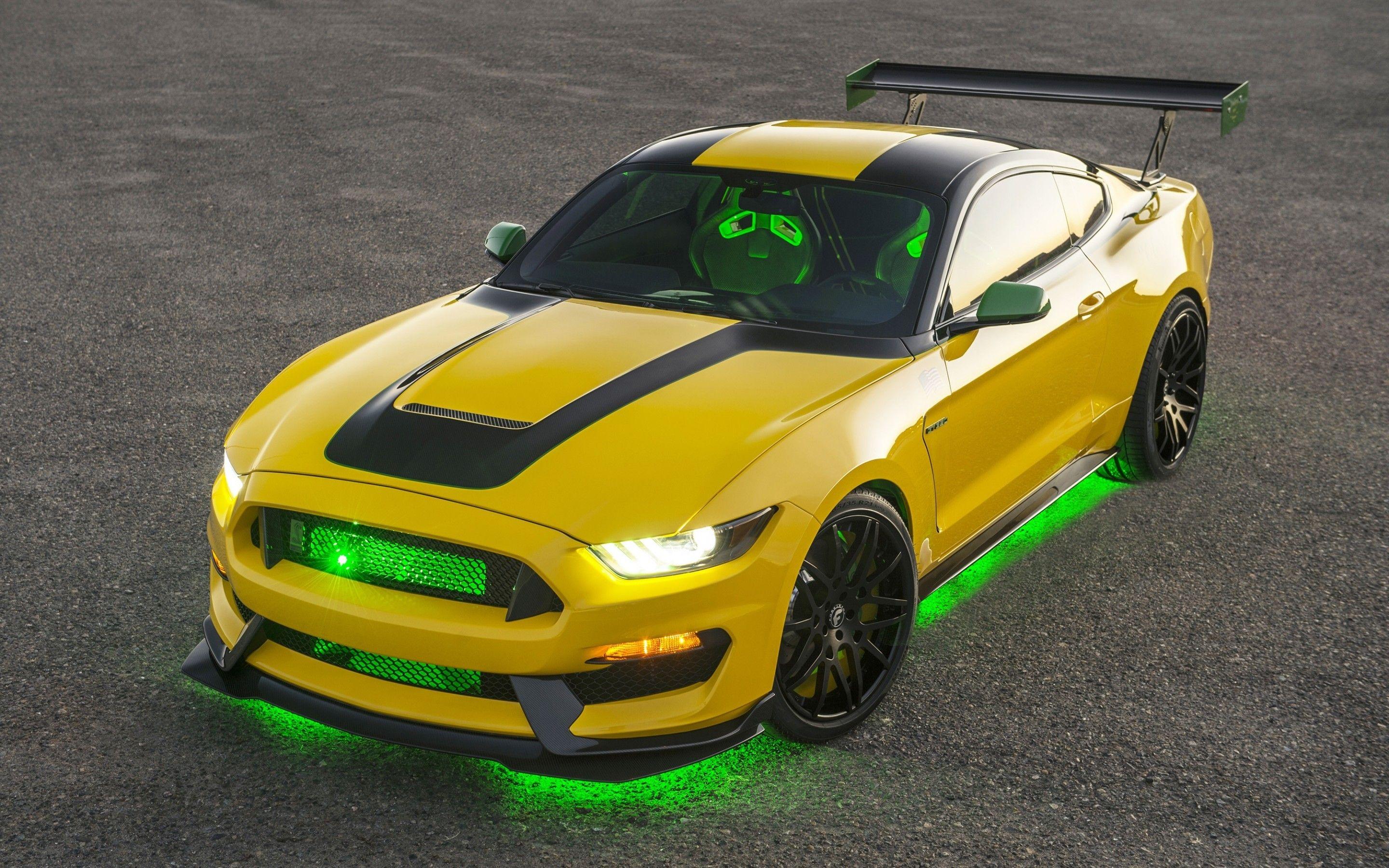 2880x1800 Download 2880x1800 Ford Mustang Shelby Gt Yellow, Neon Lights, Cars Wallpaper for MacBook Pro 15 inch