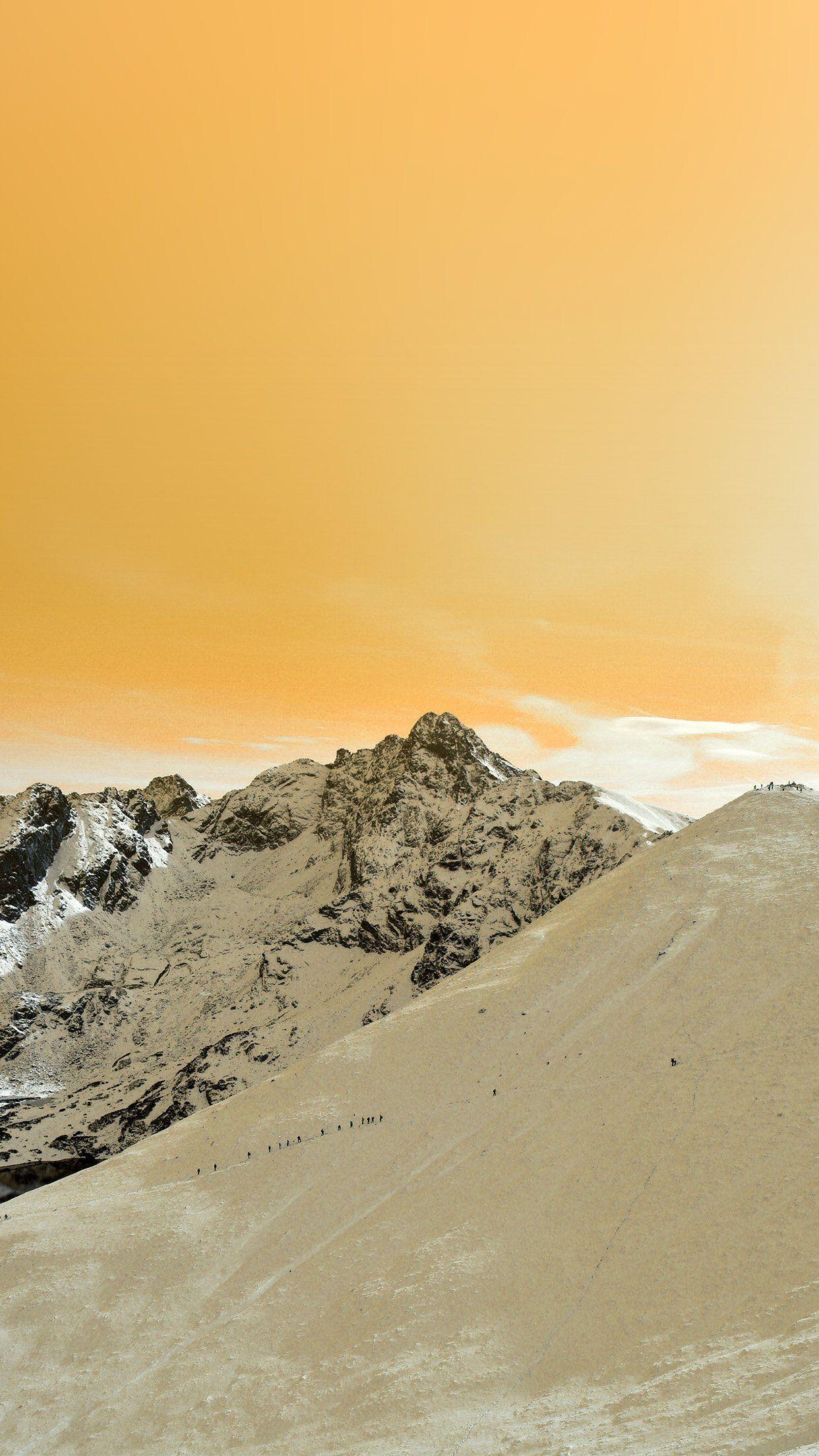 1242x2208 Winter Mountain Snow Gold Nature Orange Android wallpaper