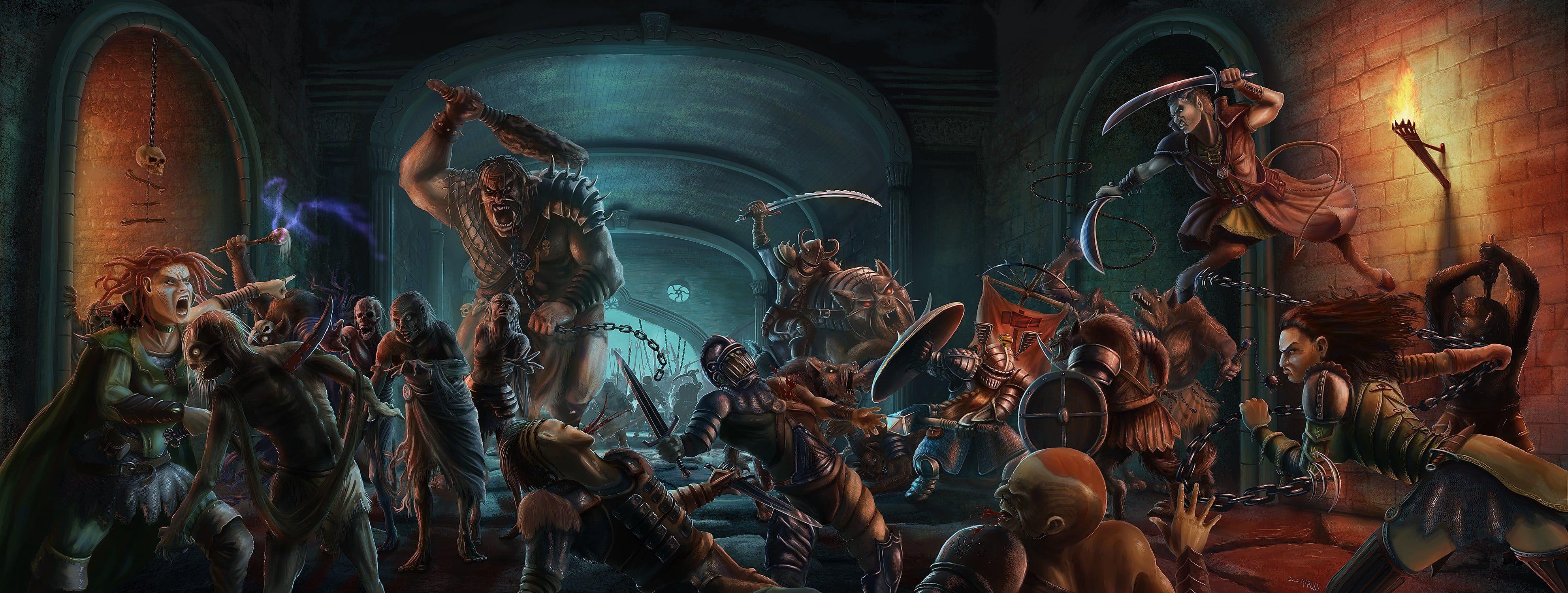 3969x1500 Diablo II wallpaper, fantasy art, artwork, battle HD