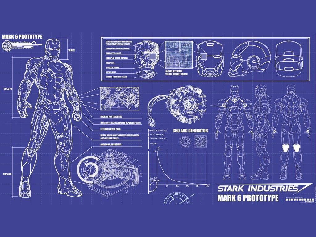 1024x768 Stark Industries Mark 6 prototype blueprint HD wallpaper