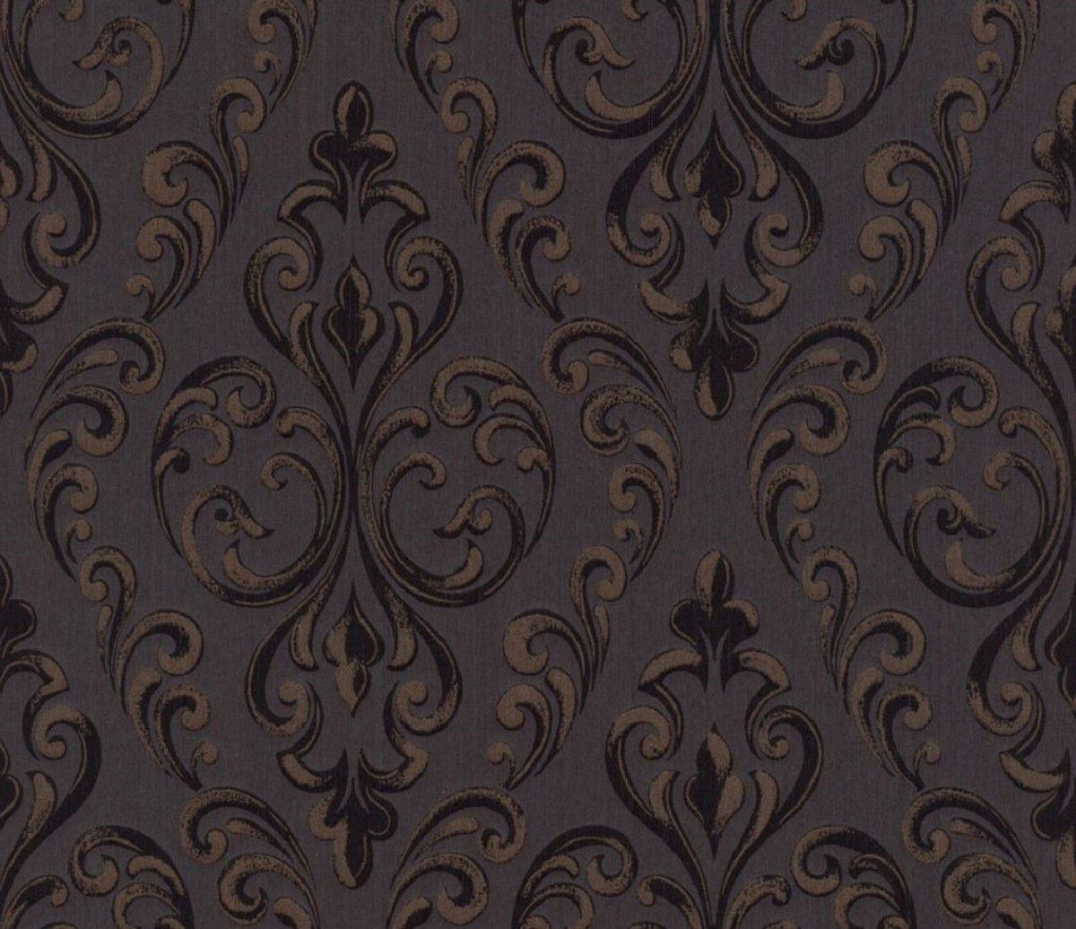 1158x1000 Casa Padrino baroque textile wallpaper black / dark brown