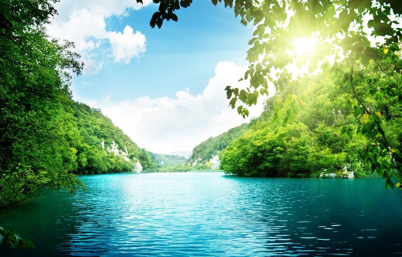 1332x850 Wallpaper sea, the sky, clouds, trees, landscape, Lake, sky