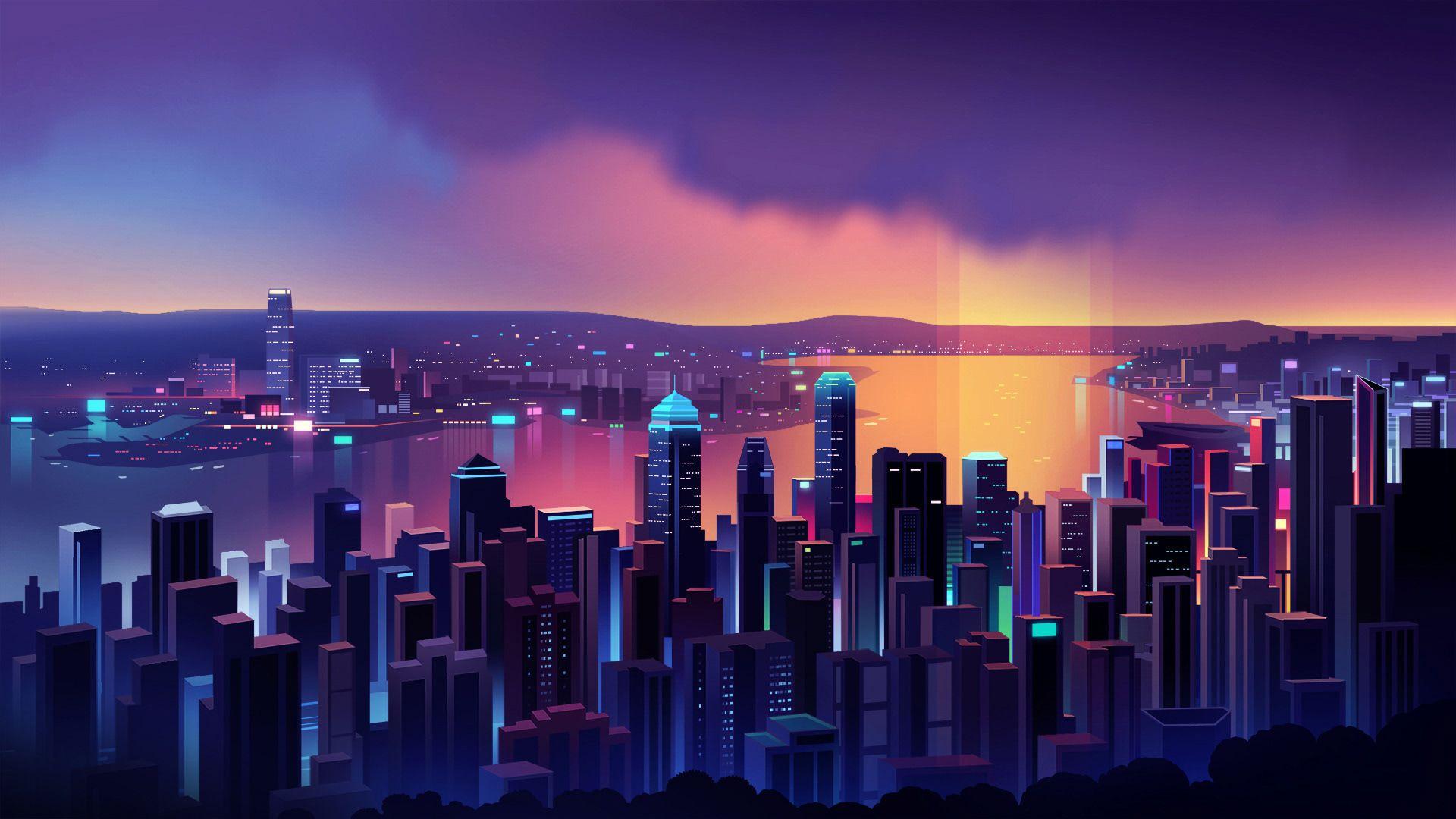 Minimalist City Sunset Buildings HD 4K Wallpaper #8.1390