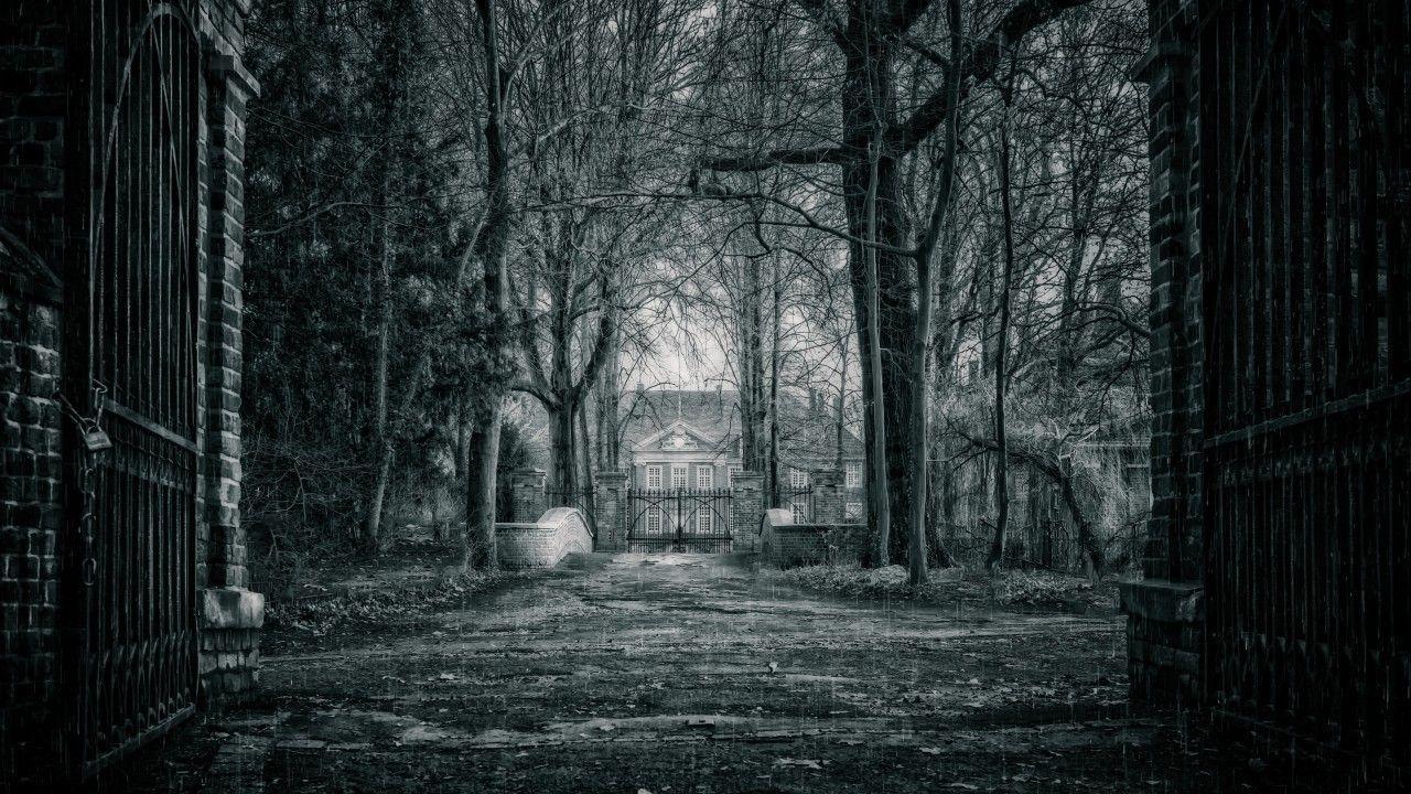 1280x720 Download 1280x720 Mystical House, Monochrome, Garden