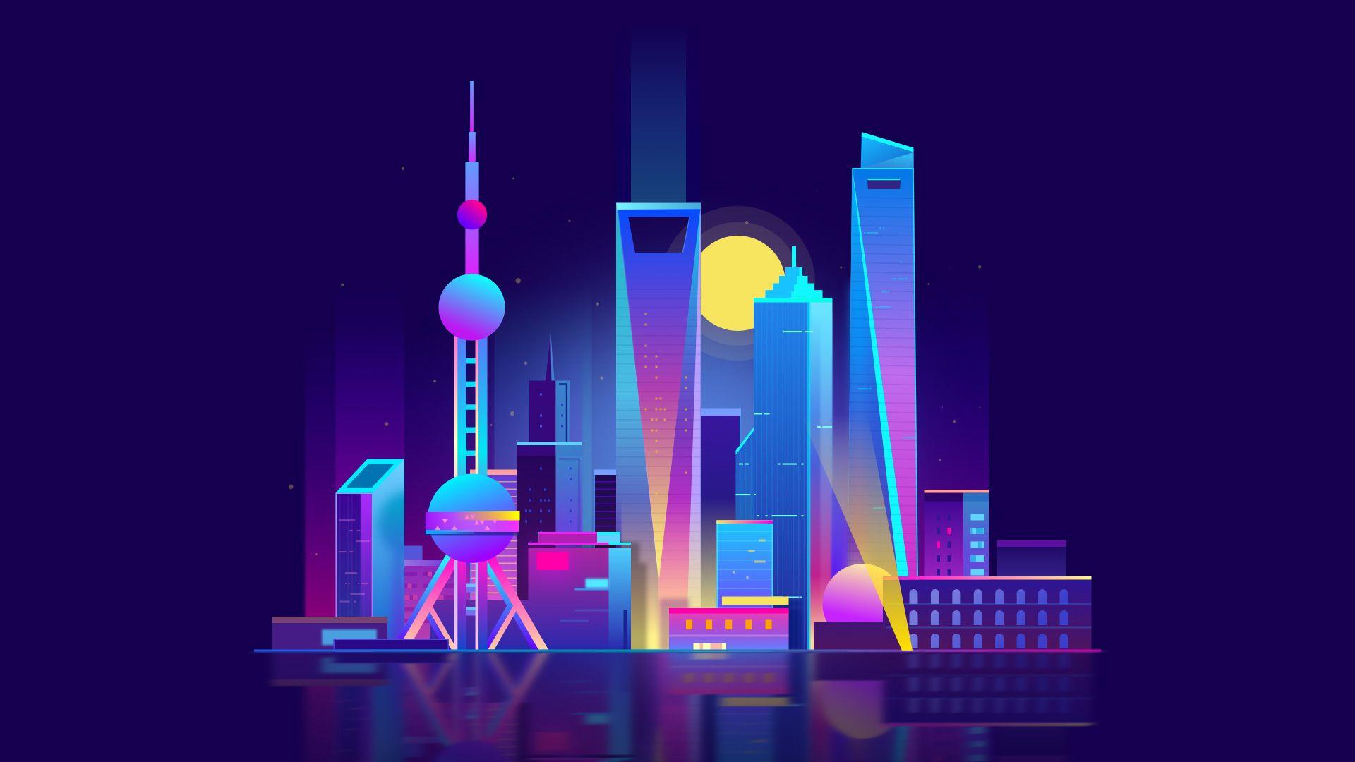 1920x1080 Shanghai City HD Illustration, HD Artist, 4k Wallpaper