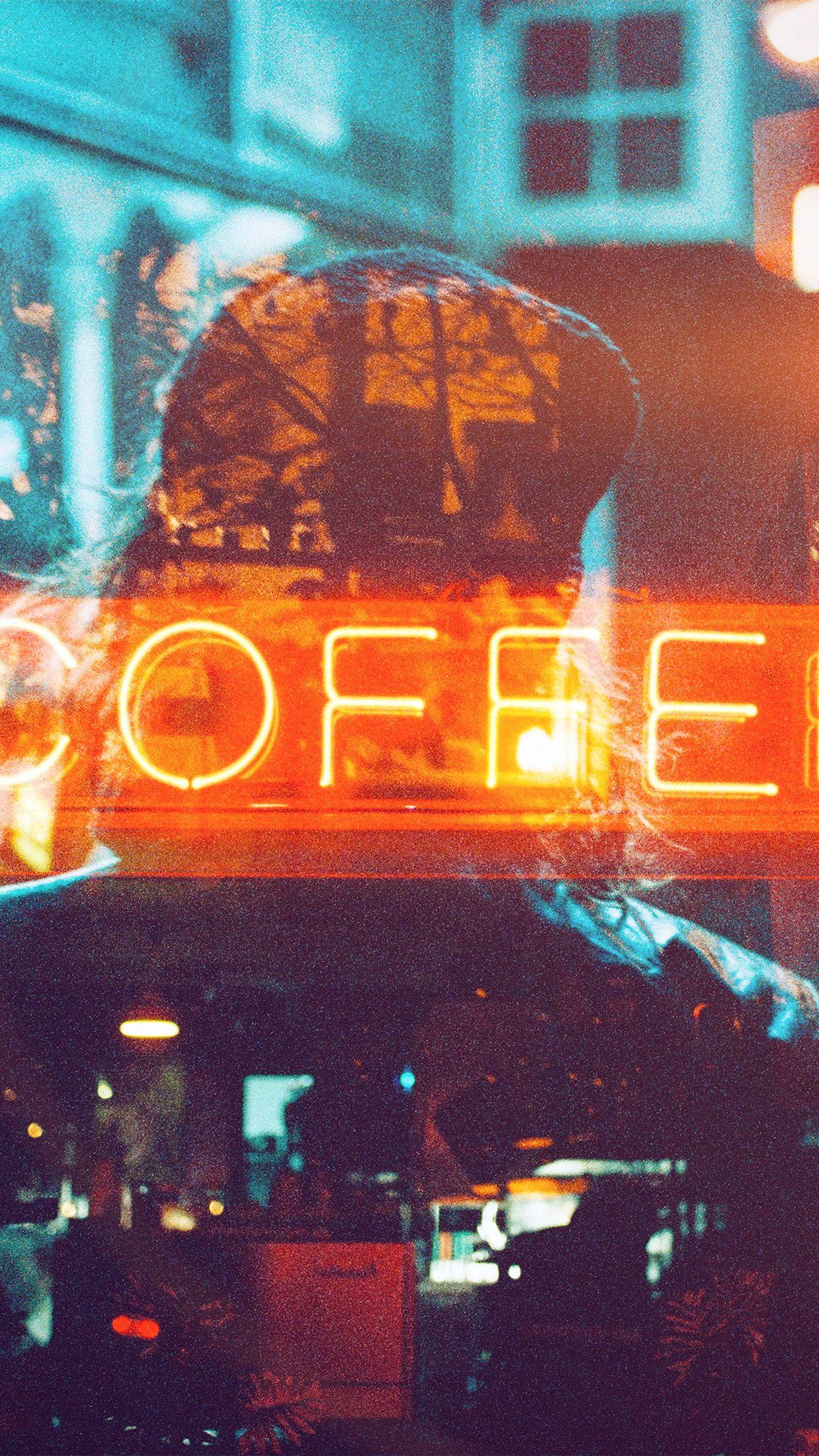 1242x2208 iPhone wallpaper. coffee neon sign