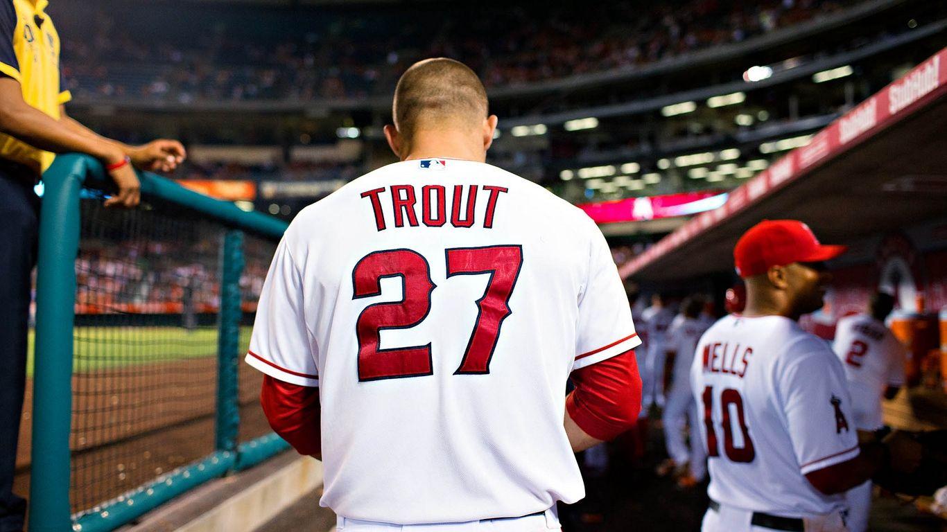 1366x768 Download wallpaper 1366x768 mike trout, baseball, los