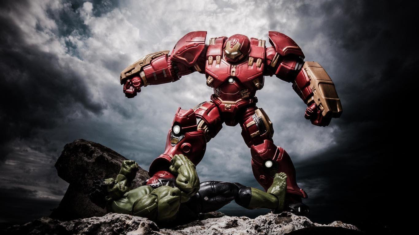 1366x768 Ironman Hulkbuster vs The Hulk, HD Superheroes Wallpaper
