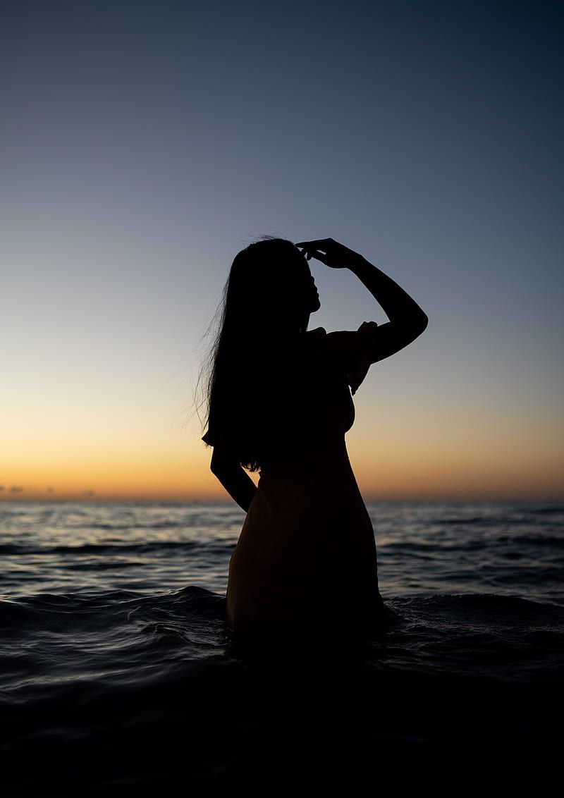 800x1132 Girl, silhouette, dark, water, sea, HD phone wallpaper