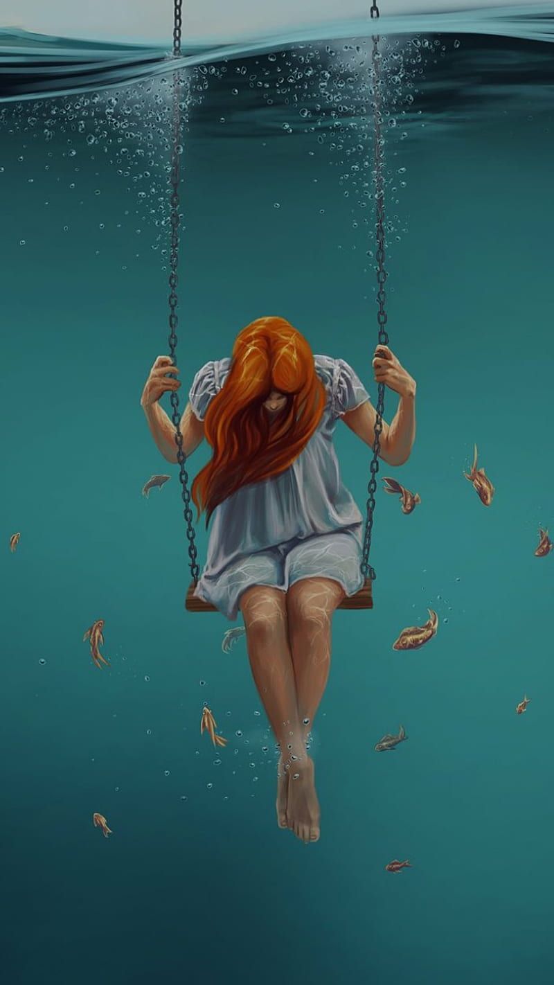 800x1422 Lonely Girl, sea, underwater swing, HD phone wallpaper