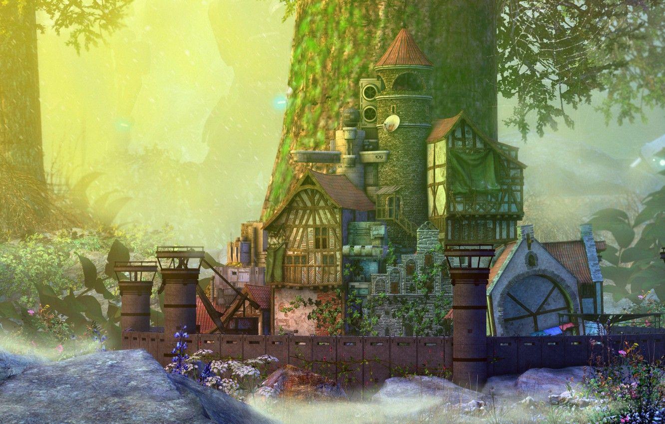 1332x850 Wallpaper forest, trees, flowers, structure, Civilization