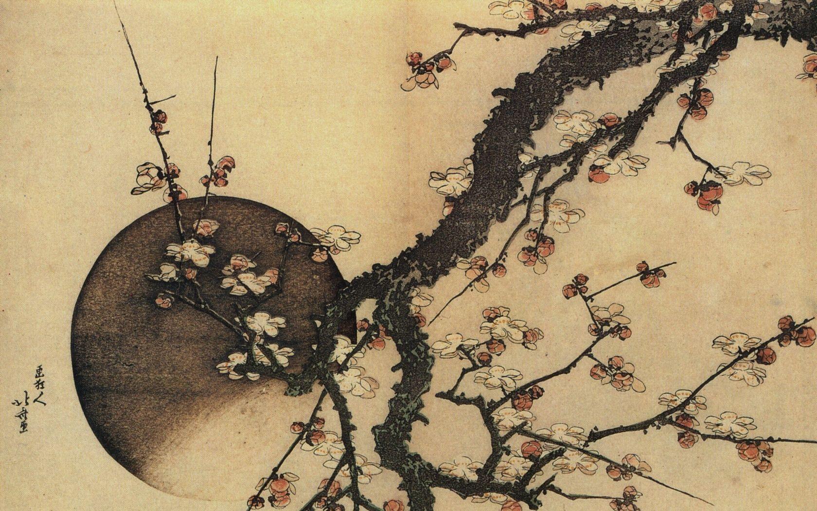 1680x1050 Katsushika Hokusai Plum Blossom And The Moon Free Wallpaper