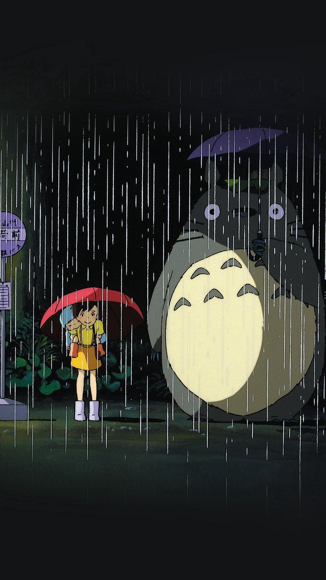 1080x1920 my hàng xóm totoro art minh họa mưa anime iphone 6 plus hình nền