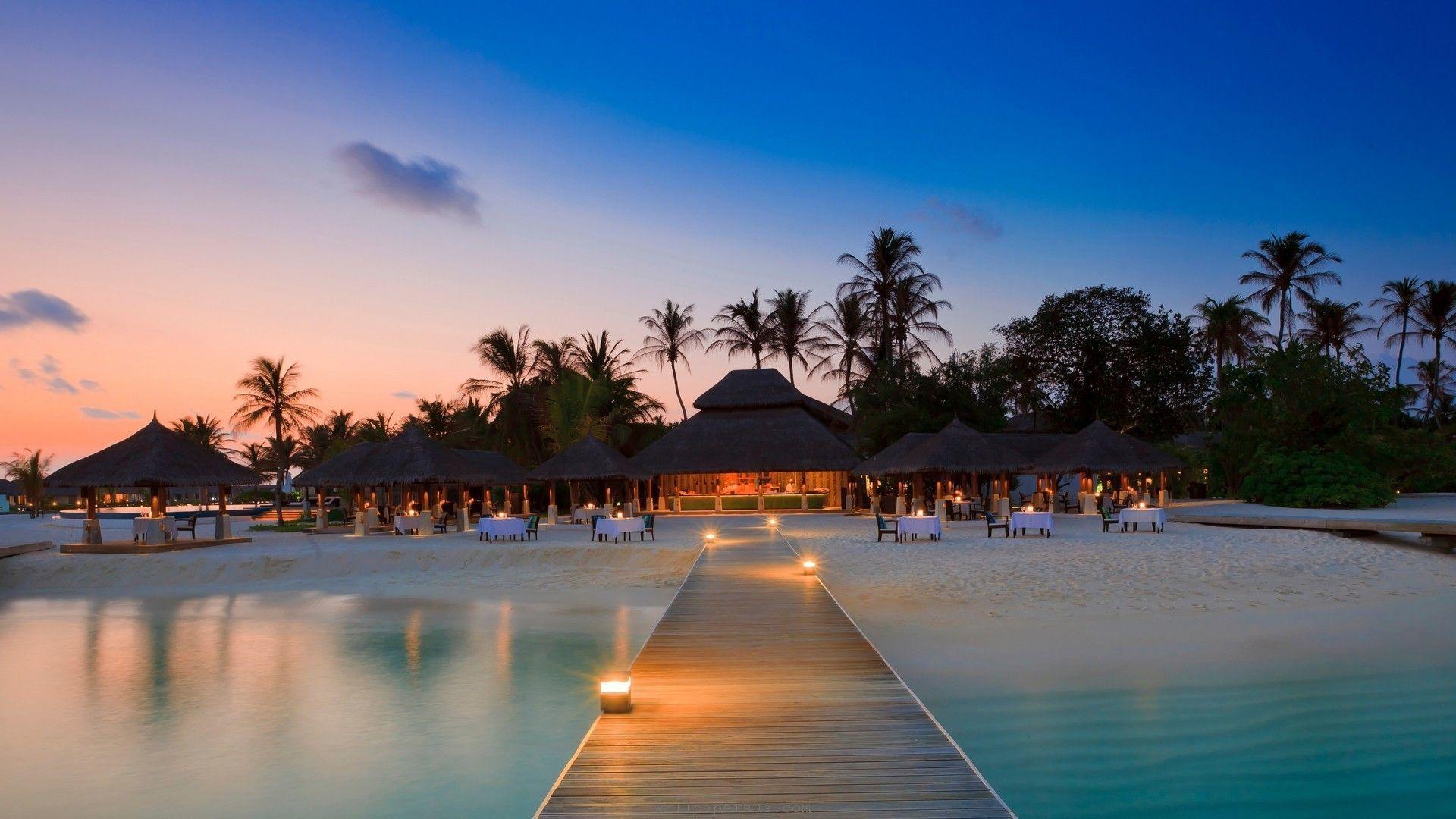 1920x1080 resort night water wallpaper