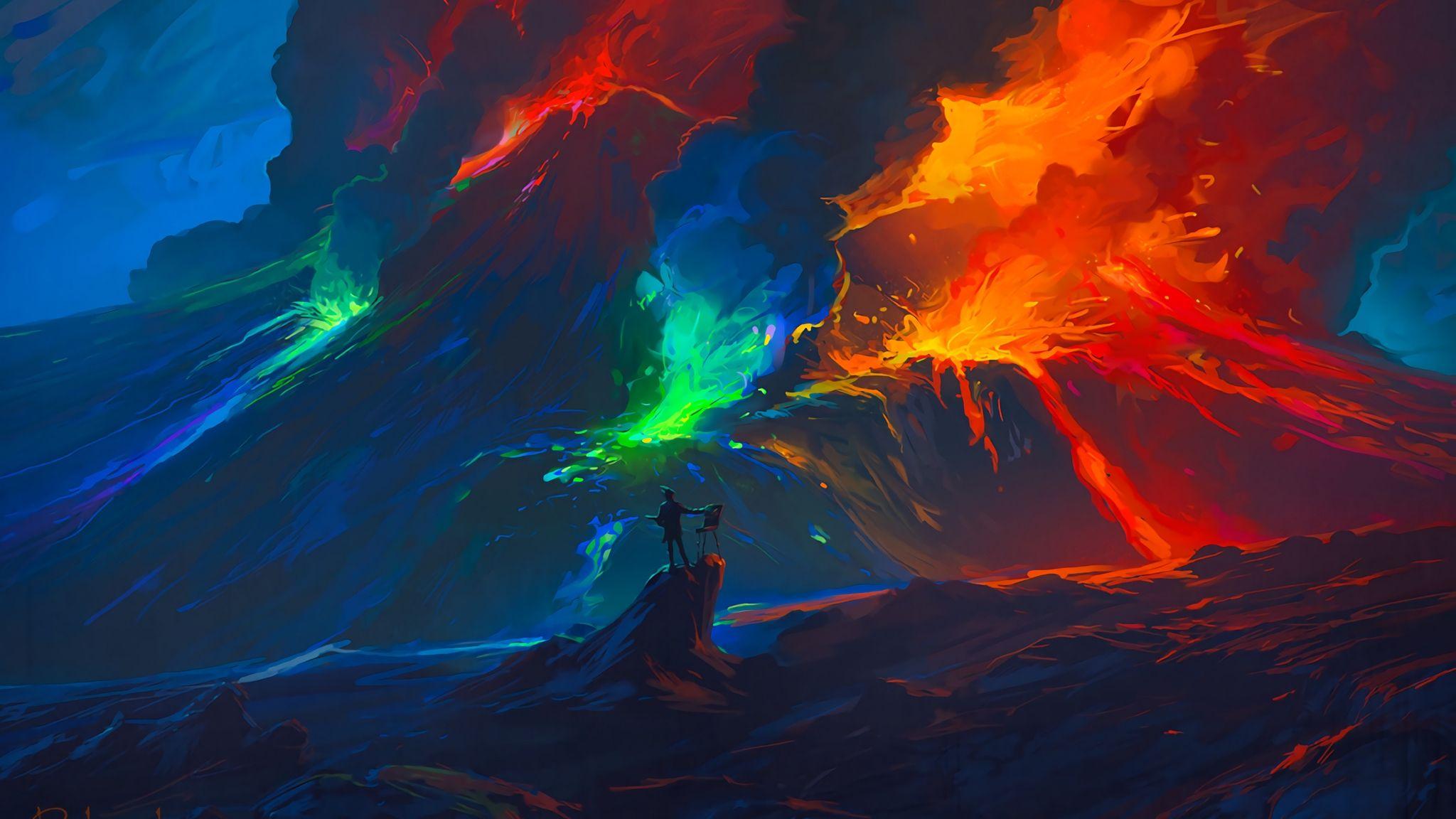2048x1152 Download wallpaper 2048x1152 artist, waves, colorful, art