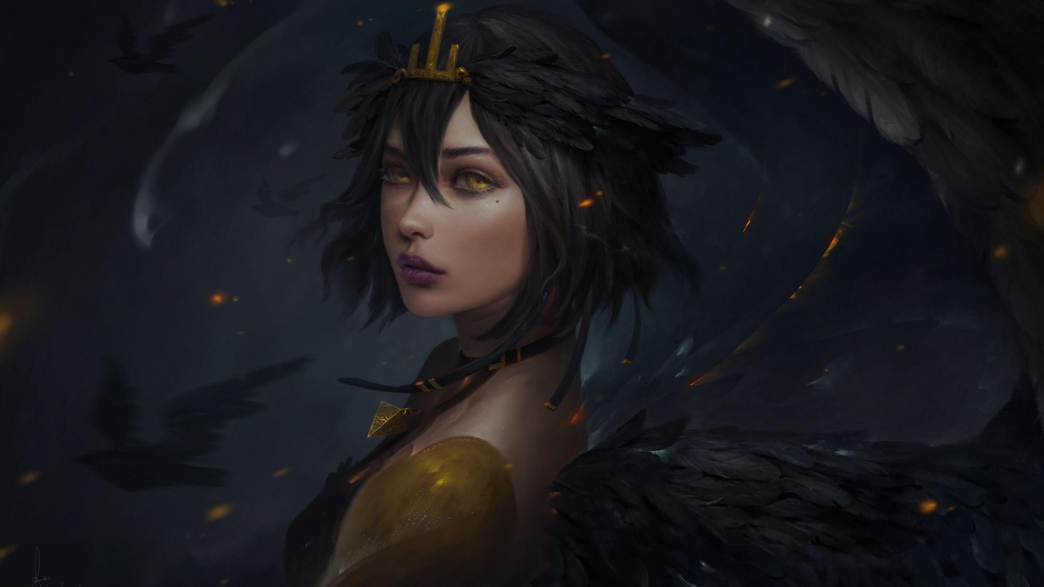 2048x1152 Download 2048x1152 Wallpaper Art, Dark, Witch, Fantasy, Dual