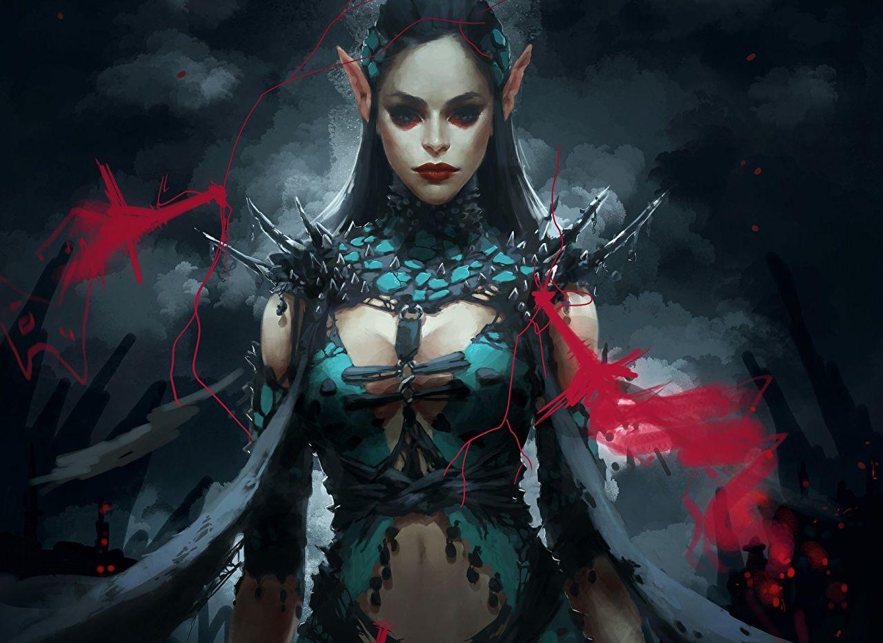 1280x932 image Gothic Fantasy Elves Dark Elf Witch female Fantasy