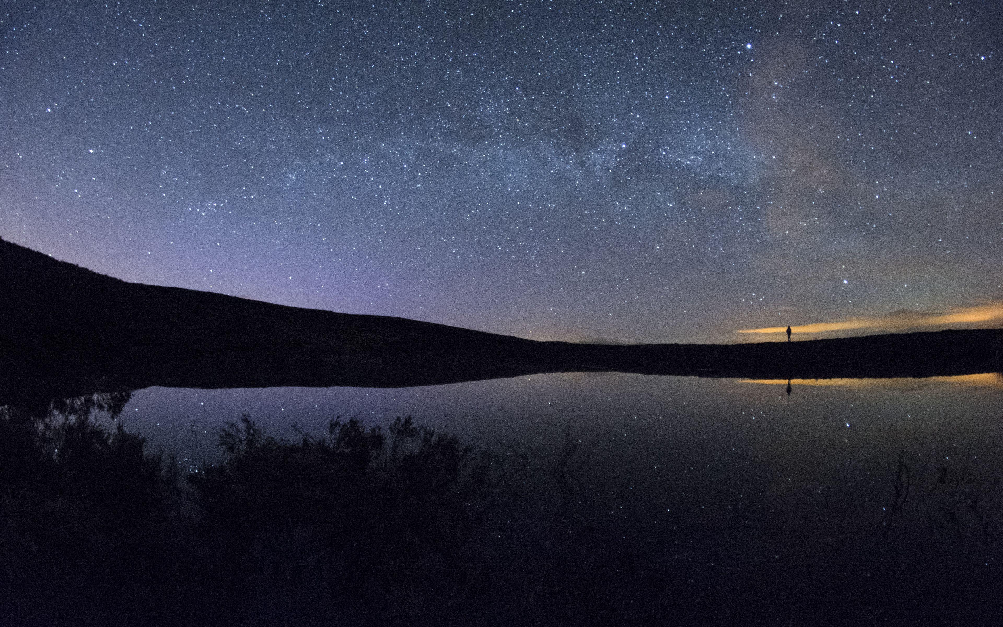 3840x2400 Download wallpaper 3840x2400 starry sky, night, lake 4k