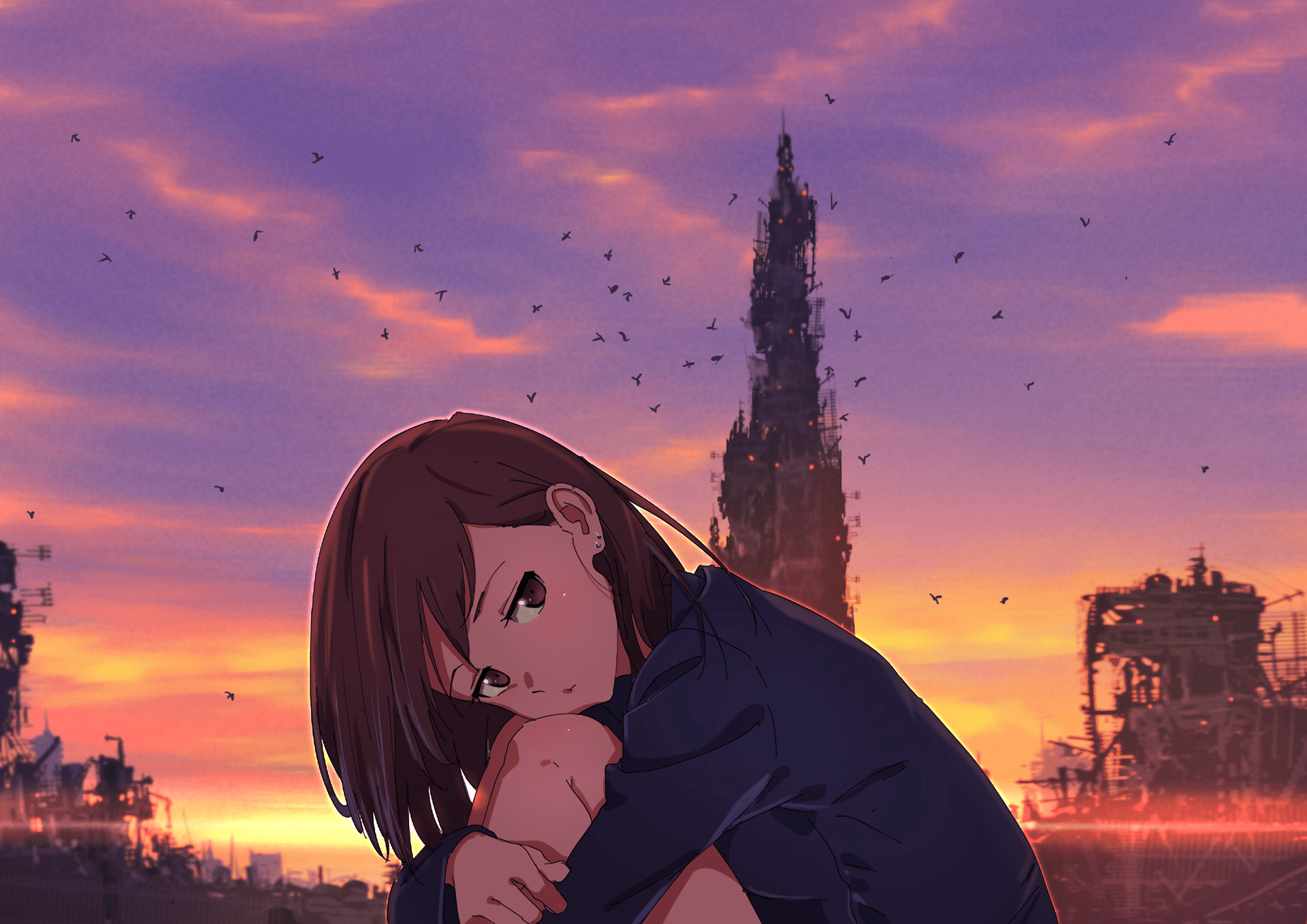 1920x1357 clouds, #original Characters, #sky, #birds, #looking