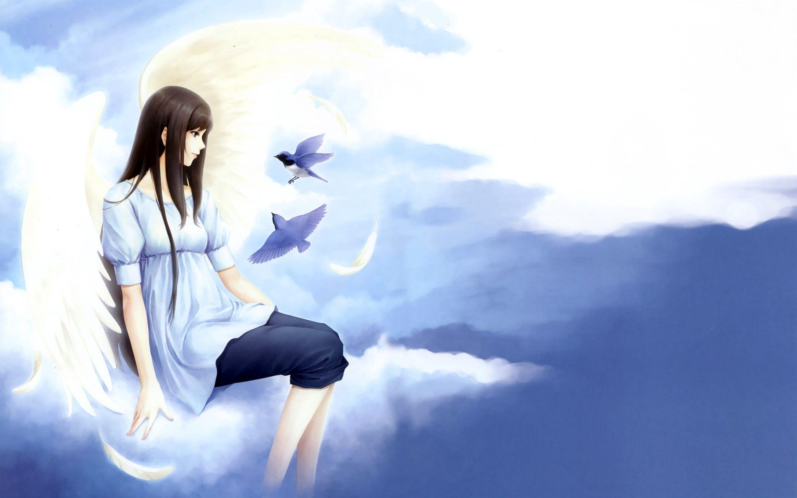 2560x1600 Download wallpaper 2560x1600 anime, girl, brunette, sky