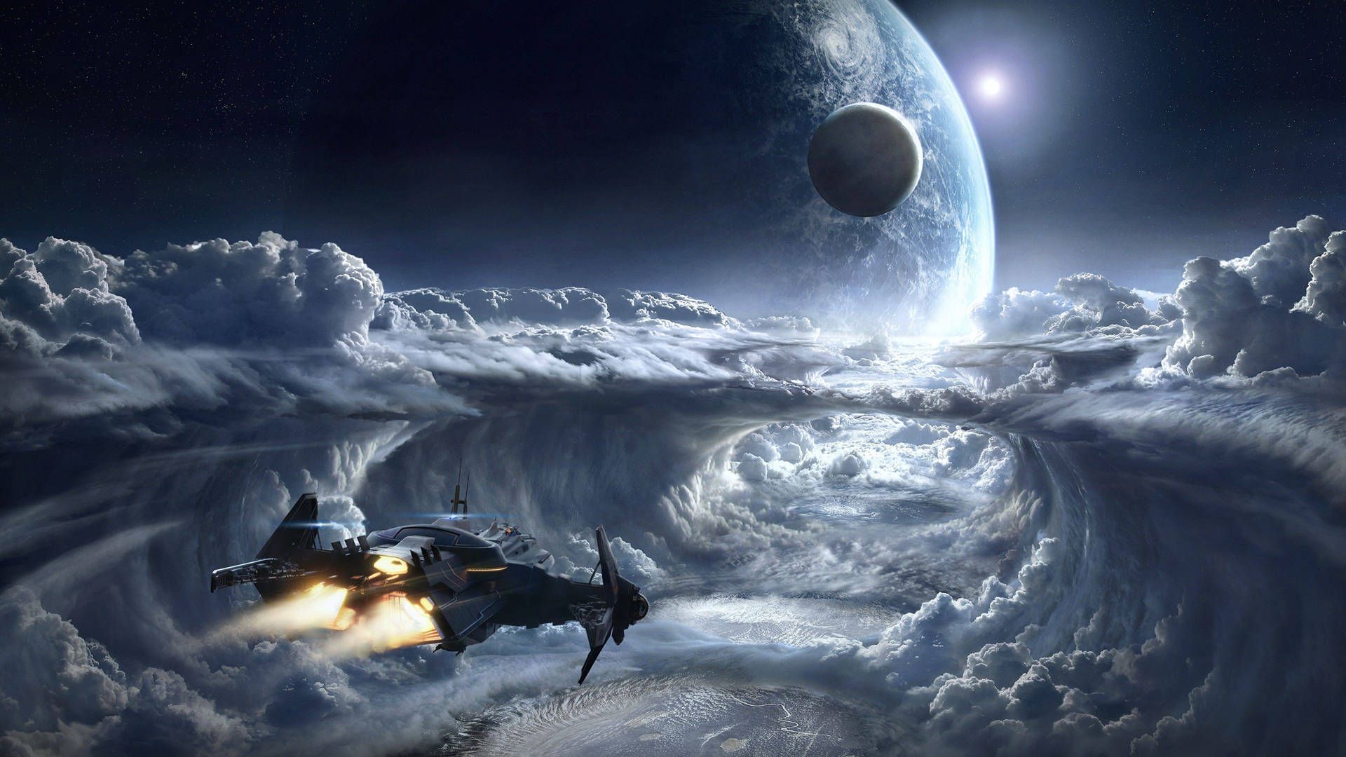 1920x1080 Download Spectacular Space Ship Digital Art Wallpaper