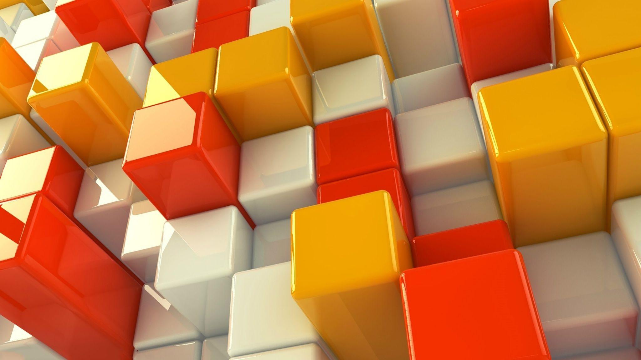 2048x1152 White Orange And Yellow Cubes Wallpaper