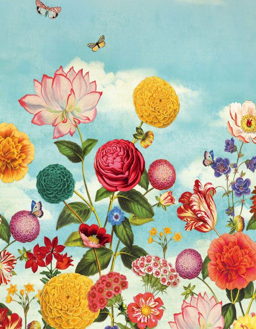 70s floral wallpaper 0629  running meter o roll 1960s 1970s vintage flower  wallpaper 