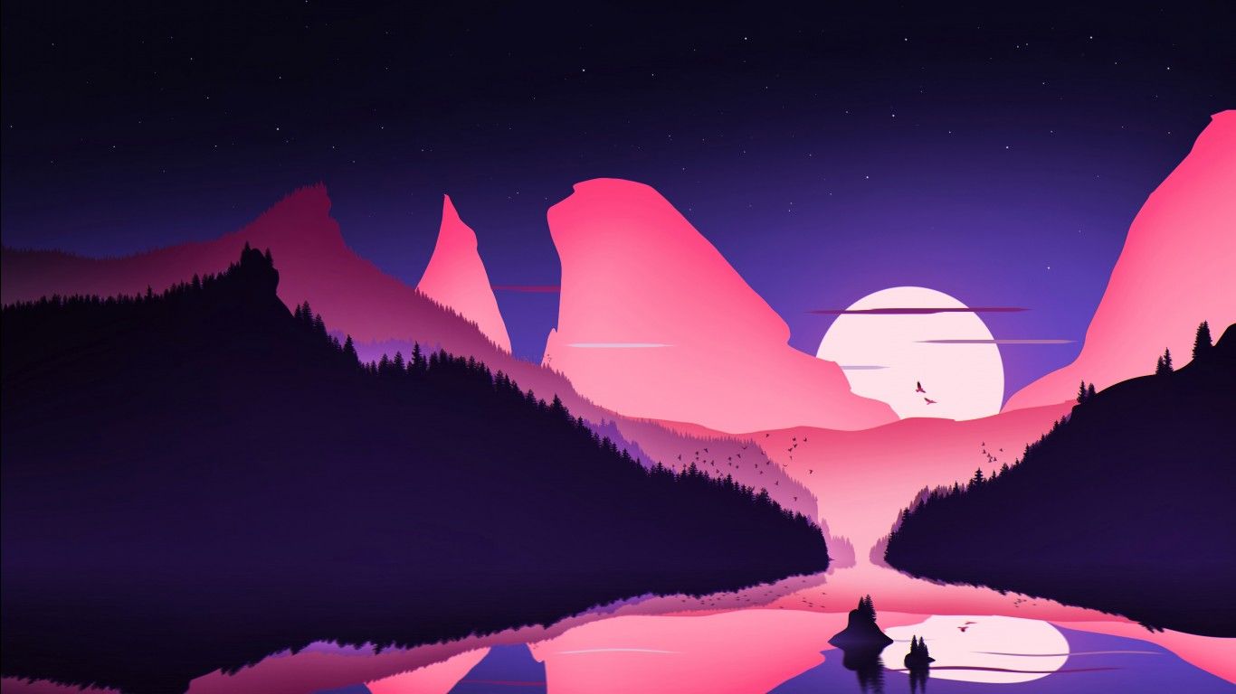 1366x768 Retro Landscape 4K HD Vaporwave