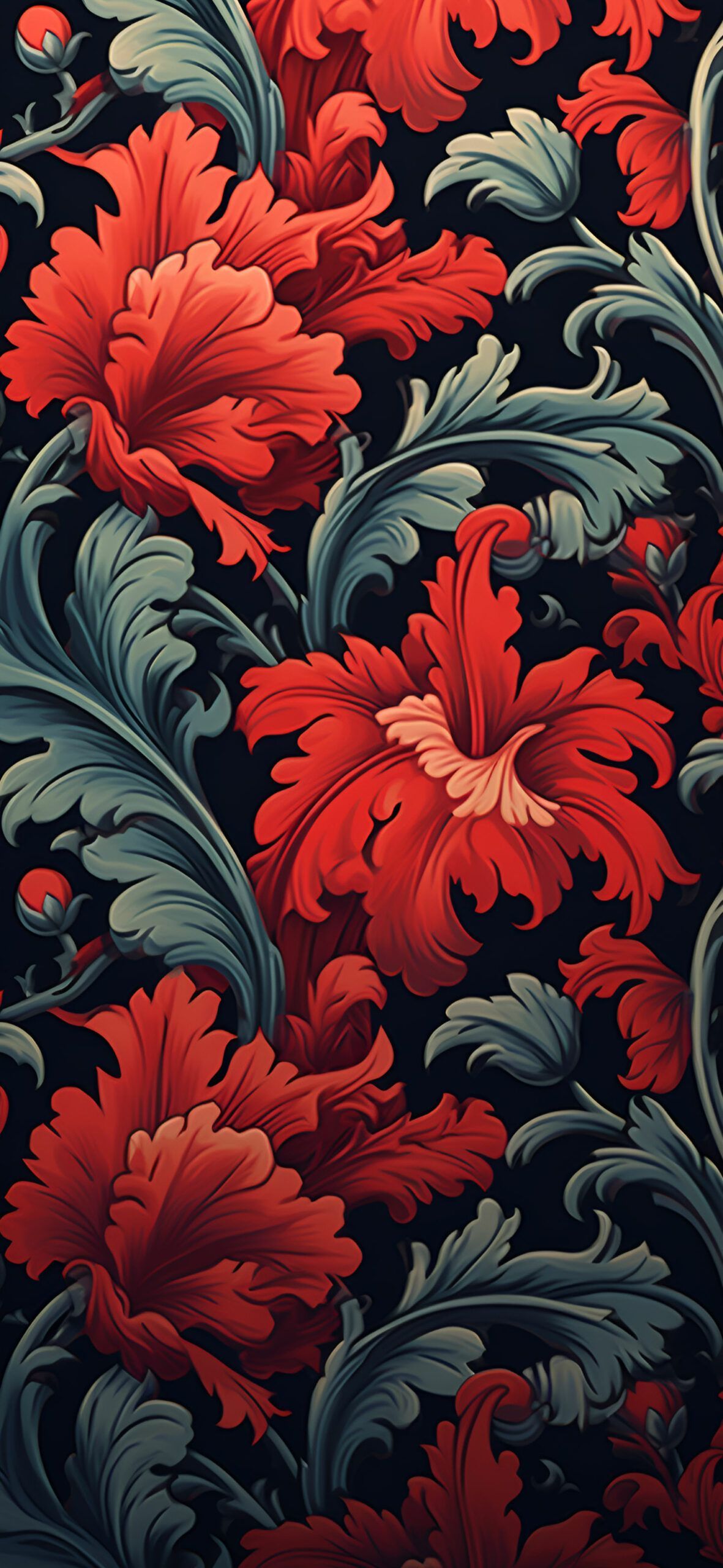 1181x2560 Large Red Flowers Vintage Wallpaper