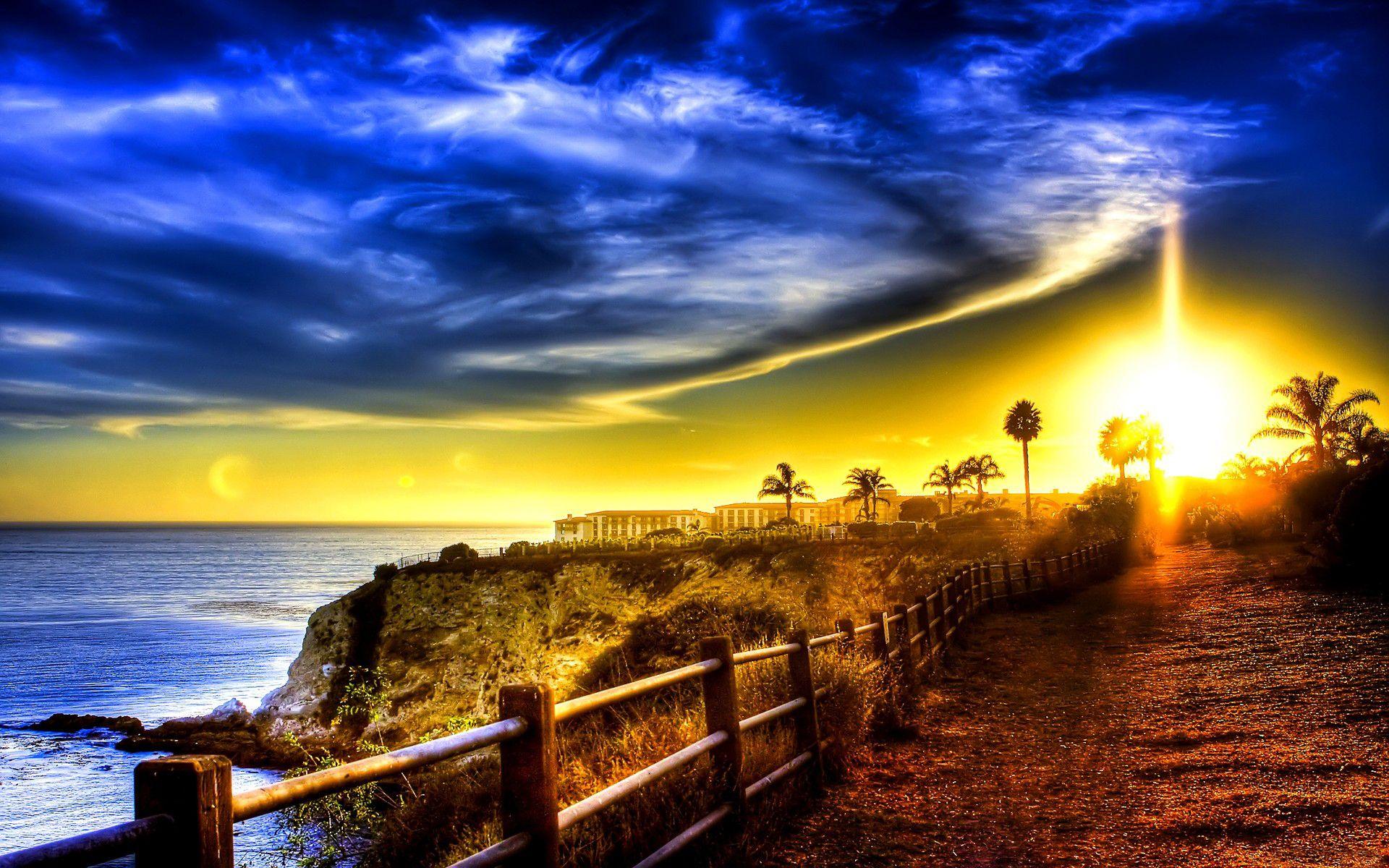 1920x1200 Hdr roads pathways skies clouds oceans sea water sunsets