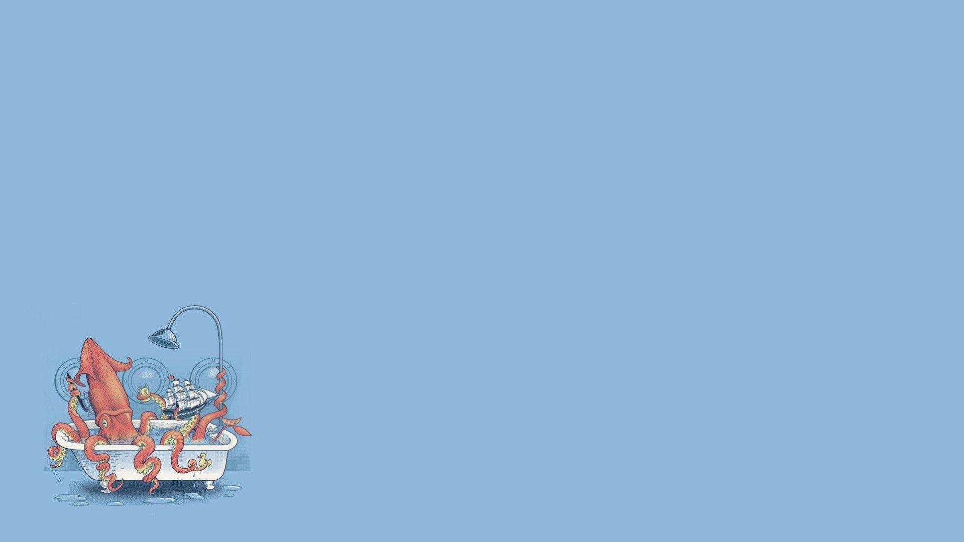 1920x1080 minimalistic, Kraken, squid, silly, simple background, time