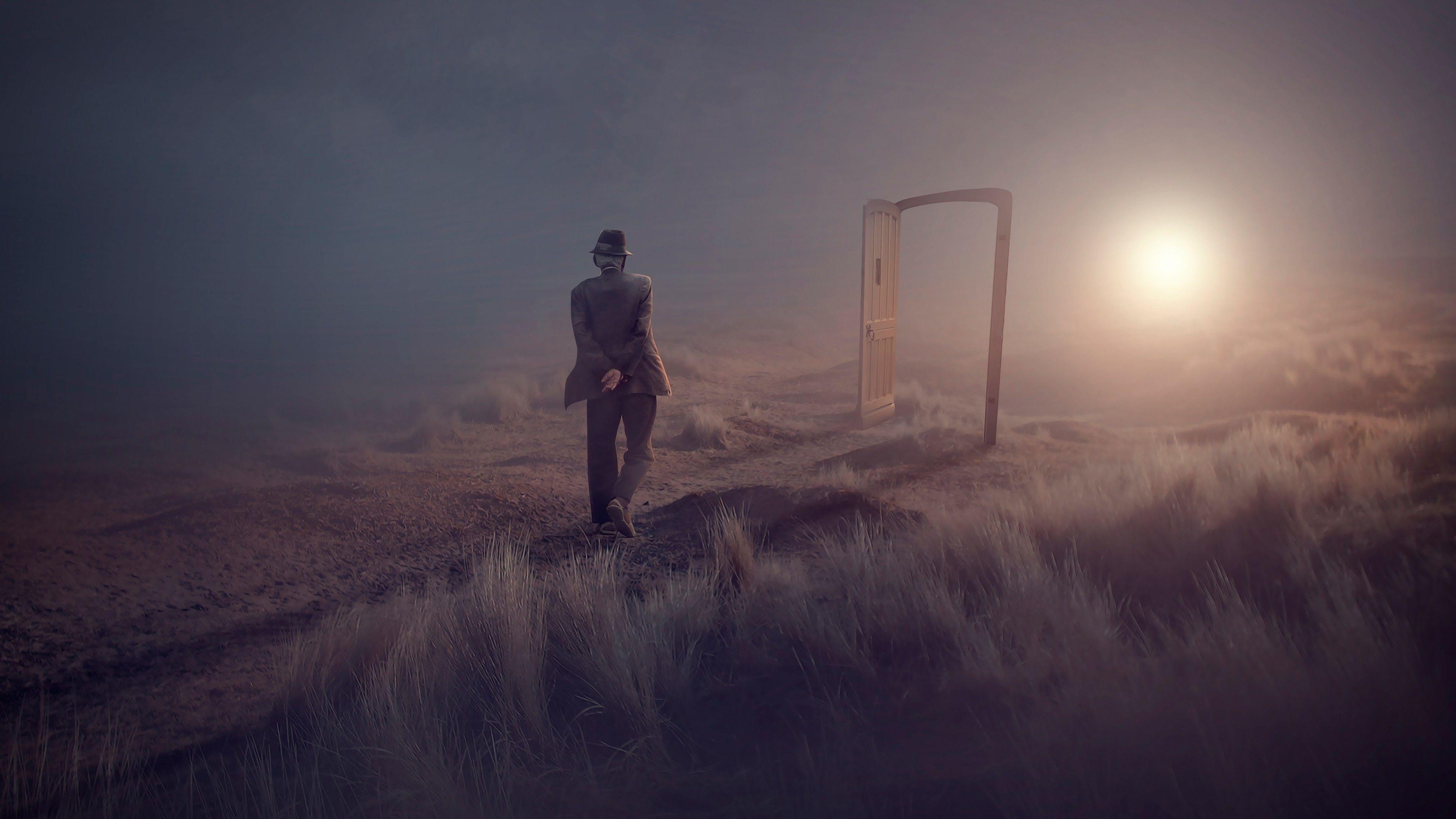 3840x2160 Download 3840x2160 Old Man, Walking, Gate, Sunlight, Field