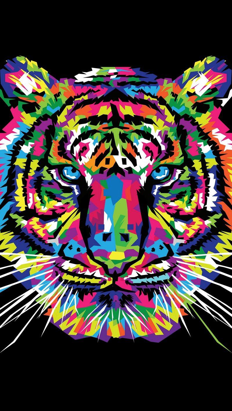 800x1420 Download wallpaper 800x1420 tiger, art, multicolored