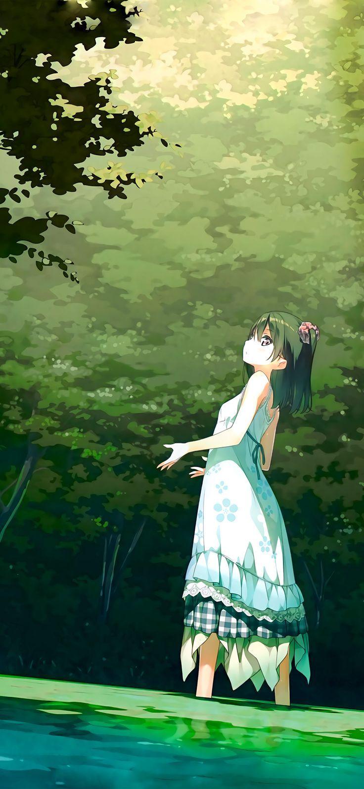 736x1593 iPhone X Wallpaper : anime girl green art illustration