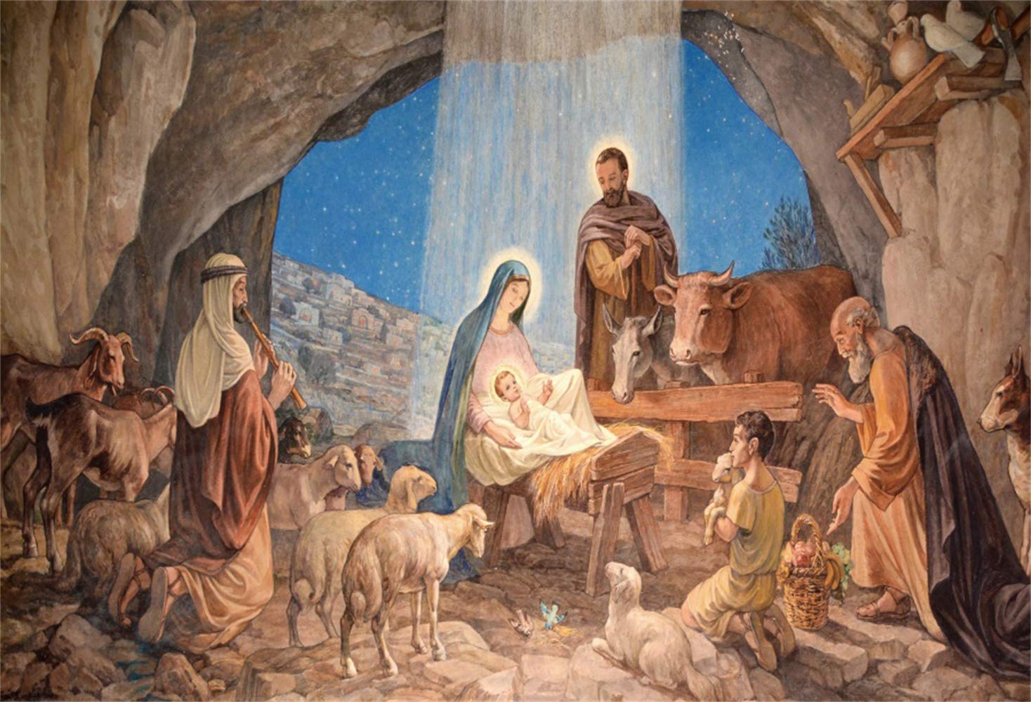 1468x1000 Leowefowa 5x3ft Nativity Mural Backdrop