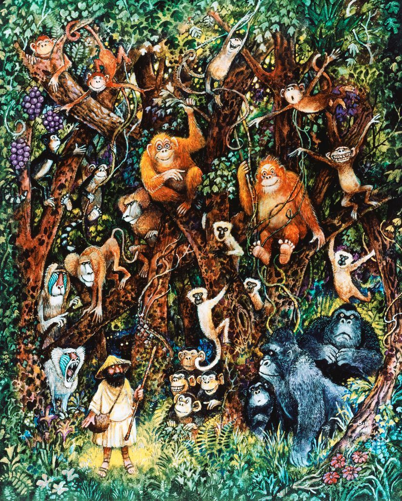 825x1028 Noah And The Monkeys Mural Wallpaper
