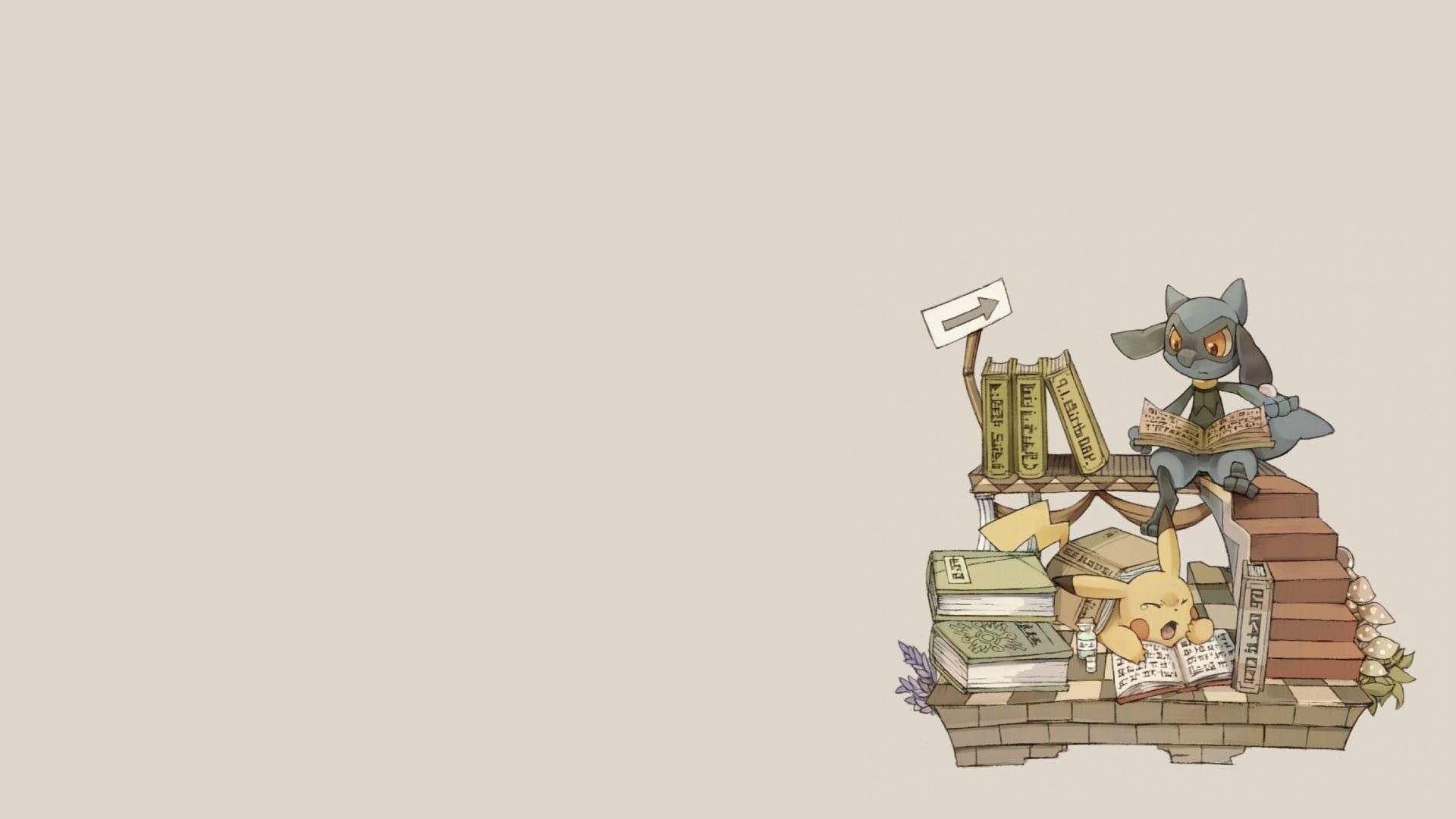 1920x1080 Pokemon reading book clipart, white background, Pikachu, Riolu, books HD wallpaper