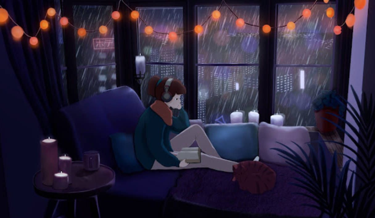 1216x708 Download Tranquil 4K Lo Fi Rain Scene Wallpaper