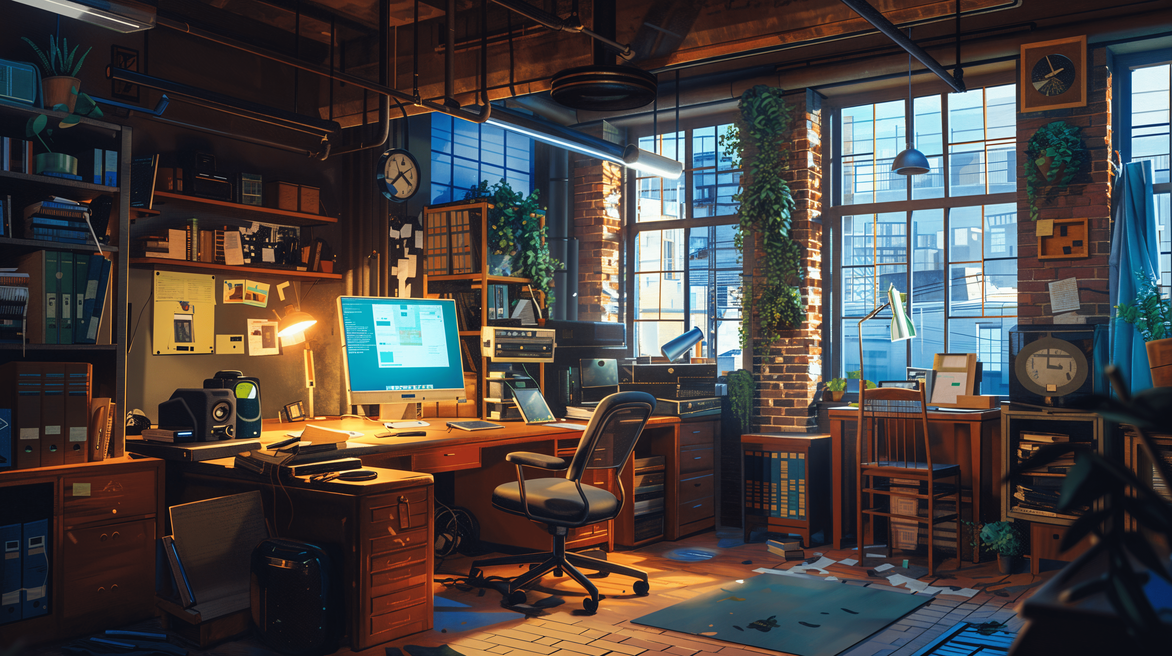 4072x2280 Cozy Lofi Home Office: 4K Ultra HD Wallpaper