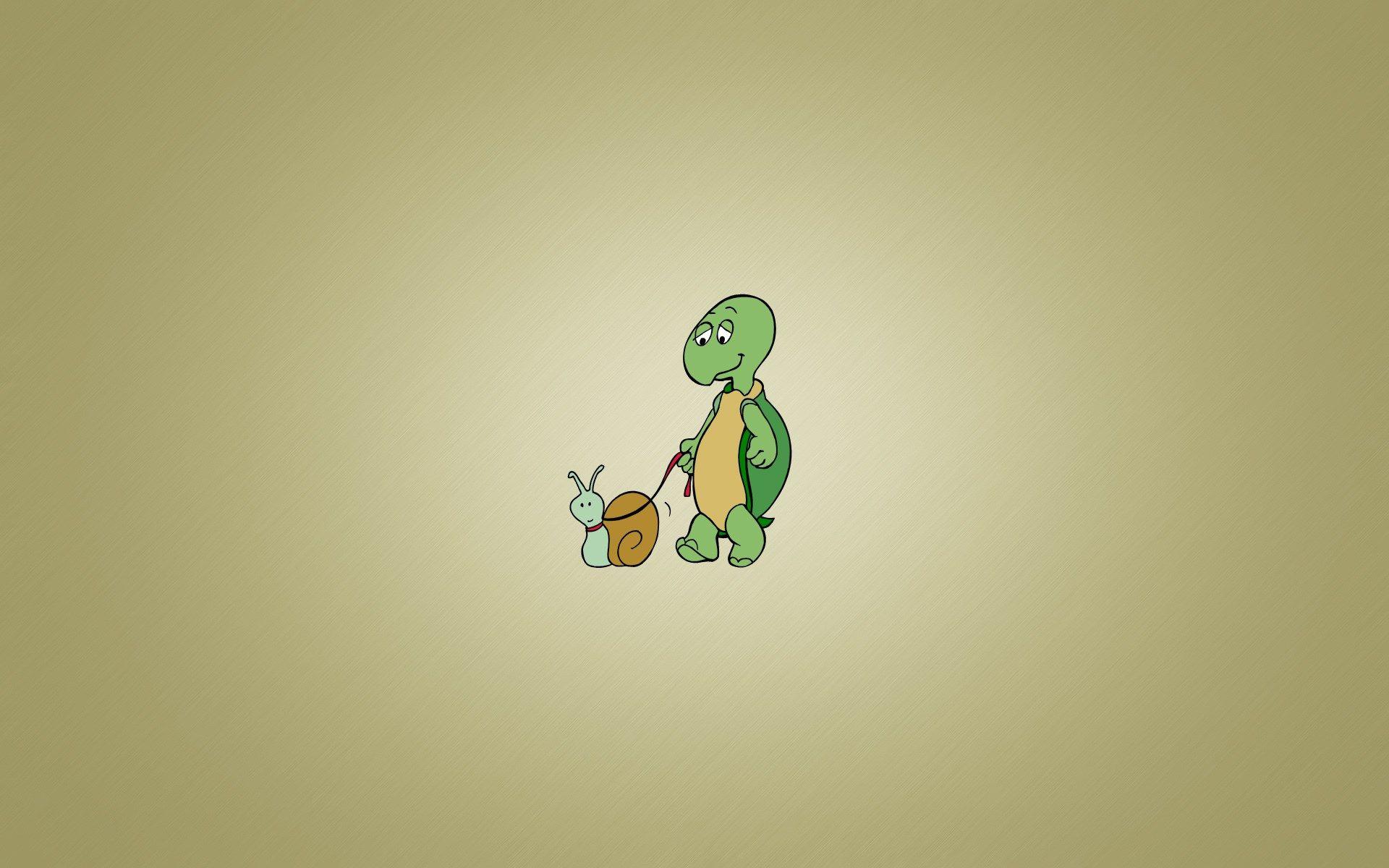 1920x1200 Turtle Snail Leash Walk Minimalism Funny Cartoon Art
