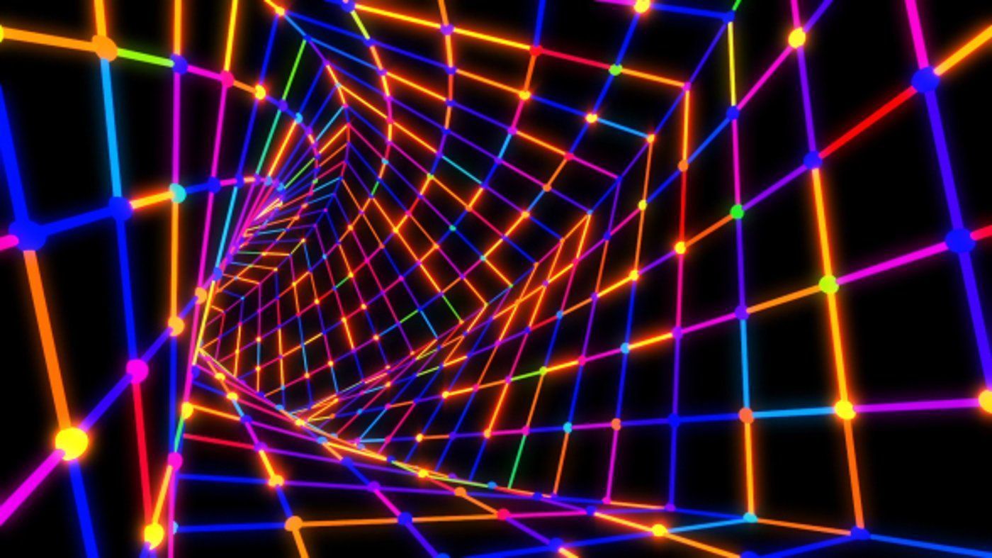 1400x787 Neon Grid Tunnel, Background Motion